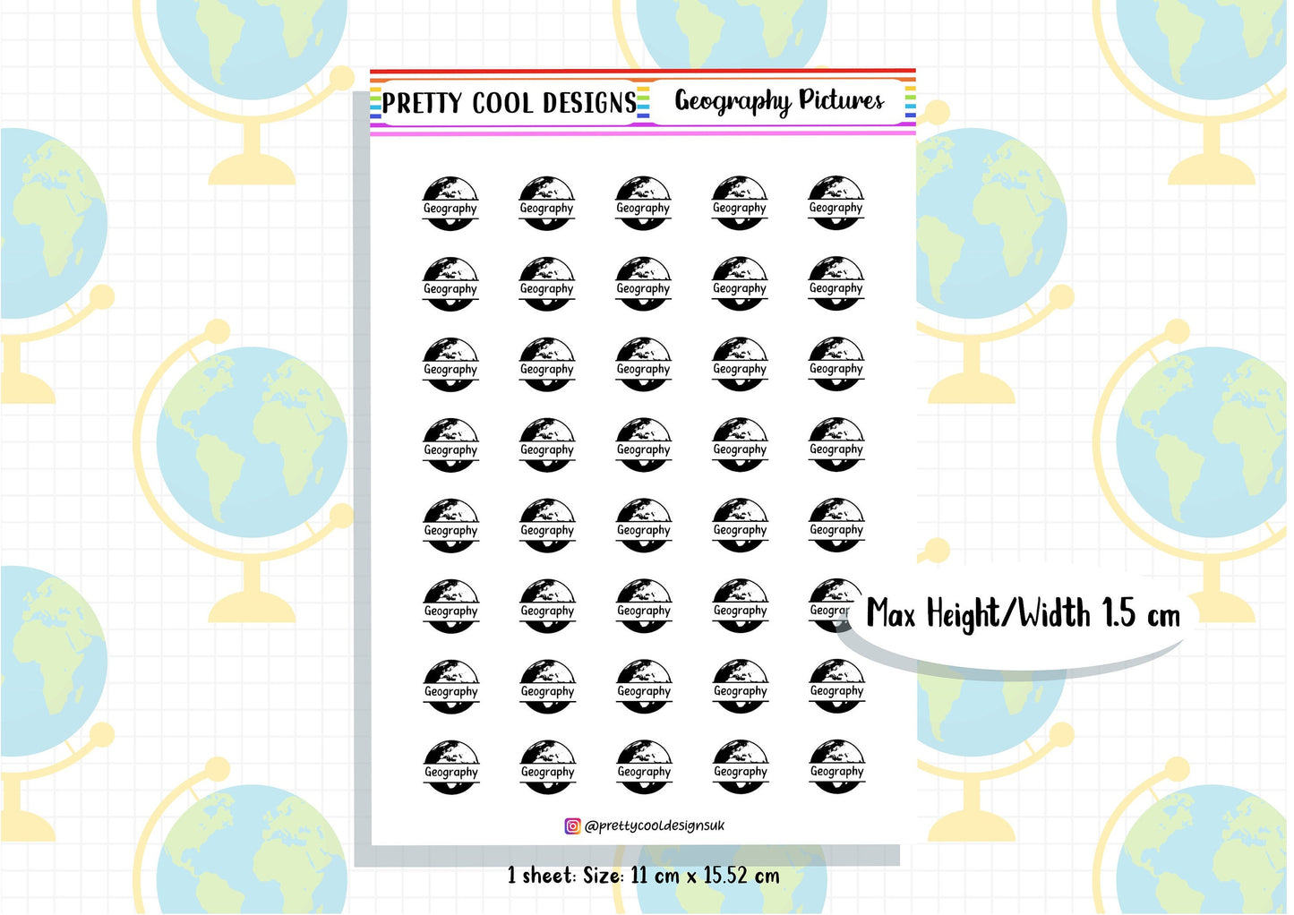 Geography Subject Teacher Student Planner Stickers UK - 1 Sheet