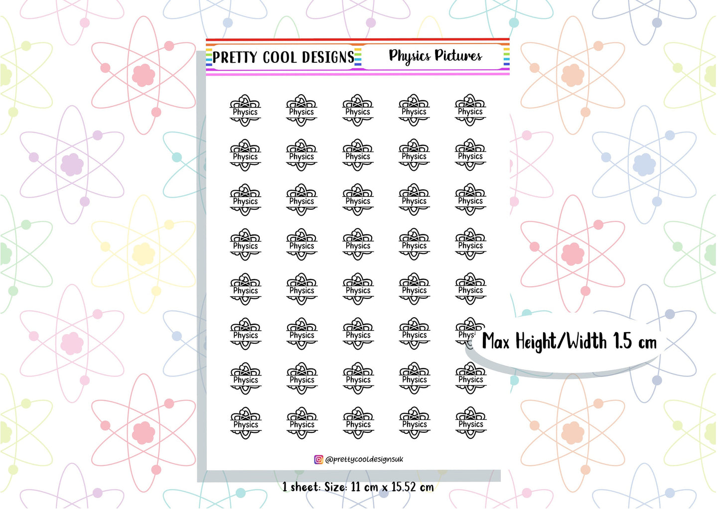 Physics Science Subject Teacher Student Planner Stickers UK - 1 Sheet