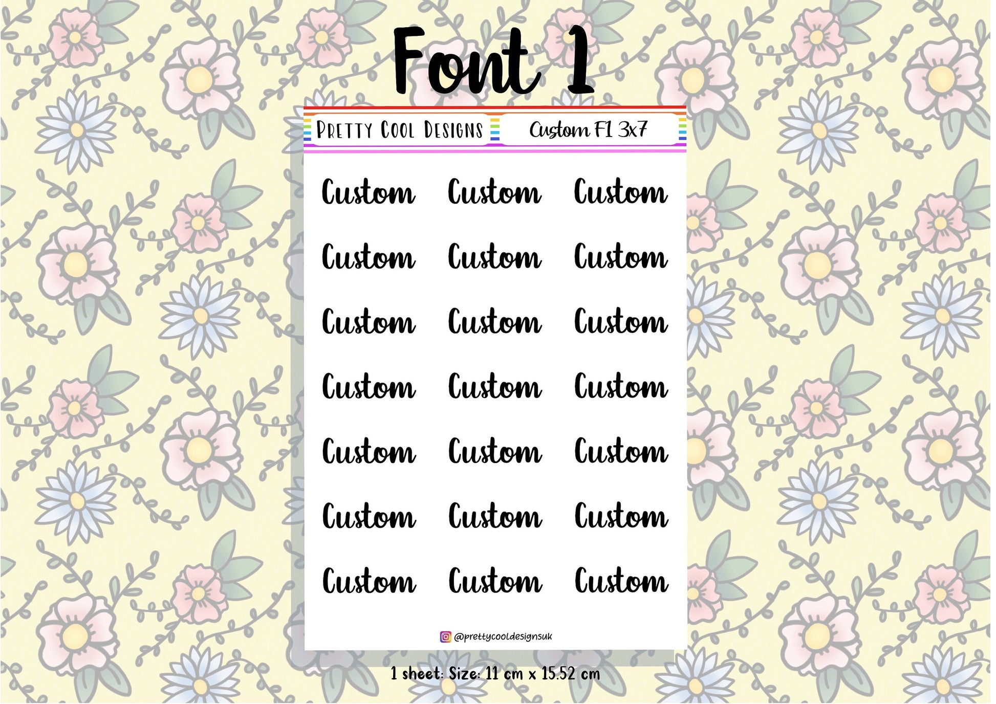21 Personalised Custom Word in Planner Stickers UK with Font and Colour Choices - 1 Sheet