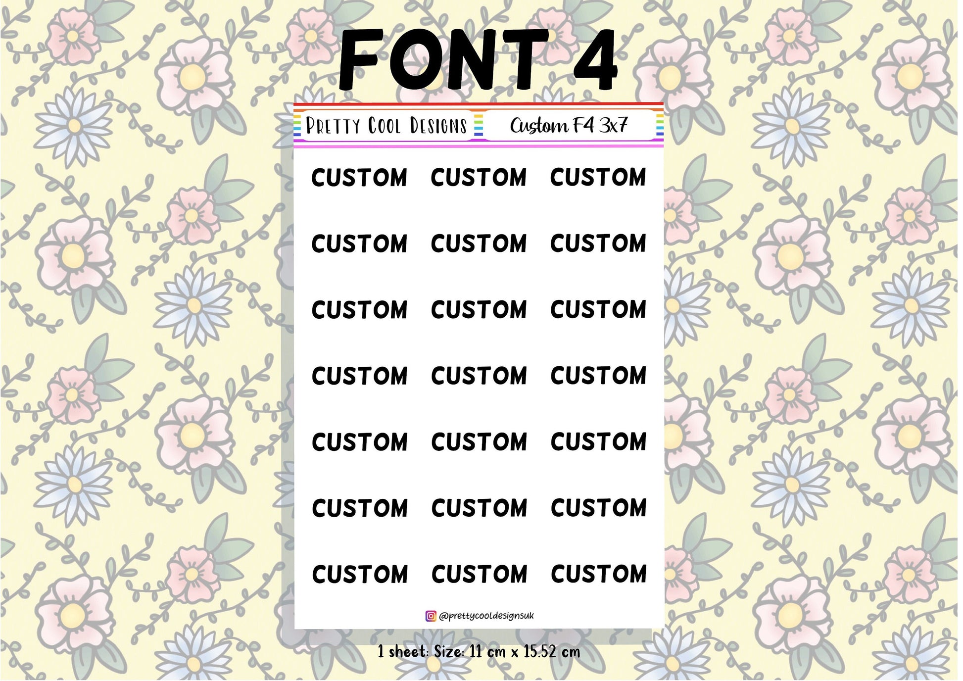 21 Personalised Custom Word in Planner Stickers UK with Font and Colour Choices - 1 Sheet