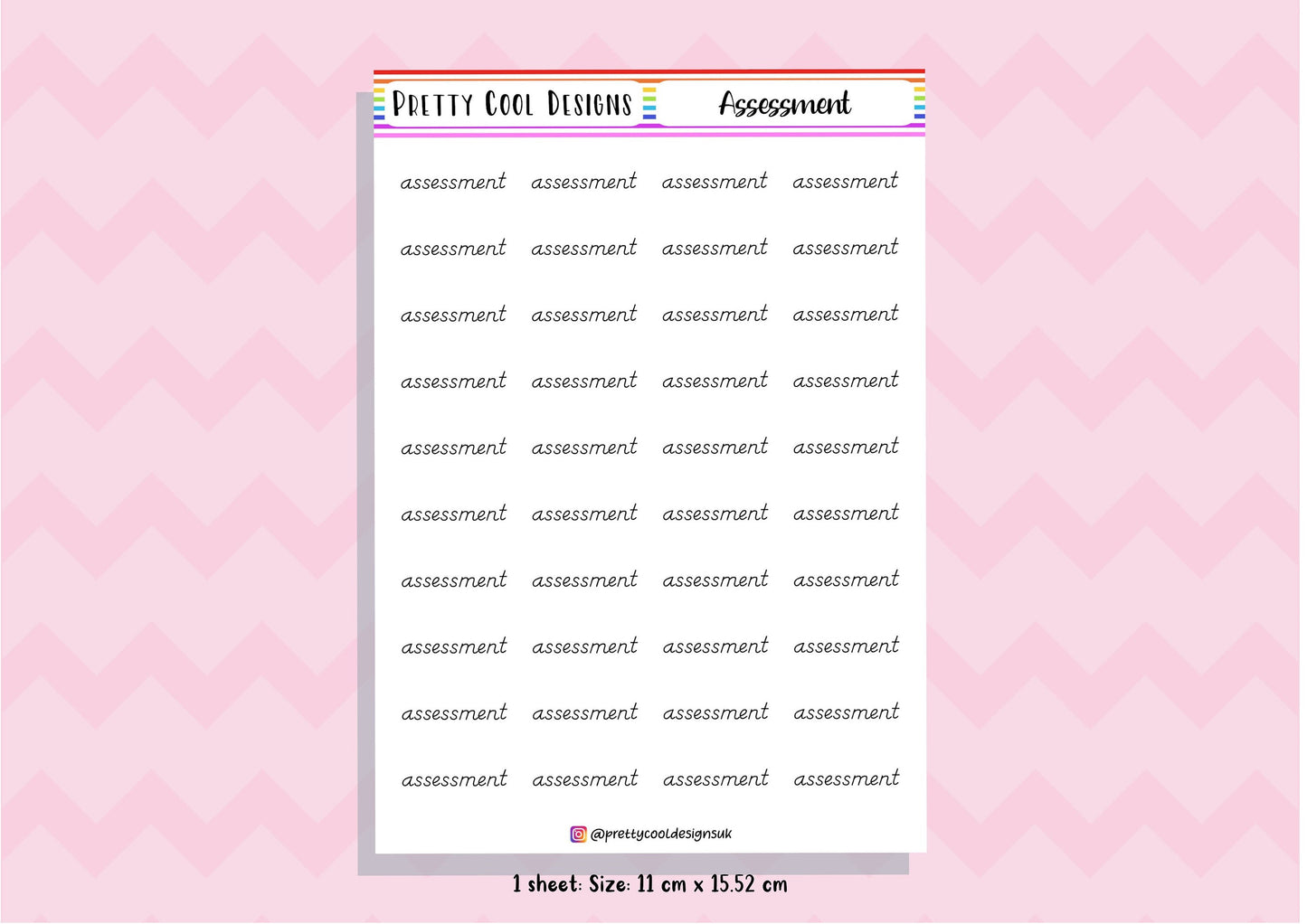 40 Assessment Teacher Planner Stickers UK - 1 Sheet