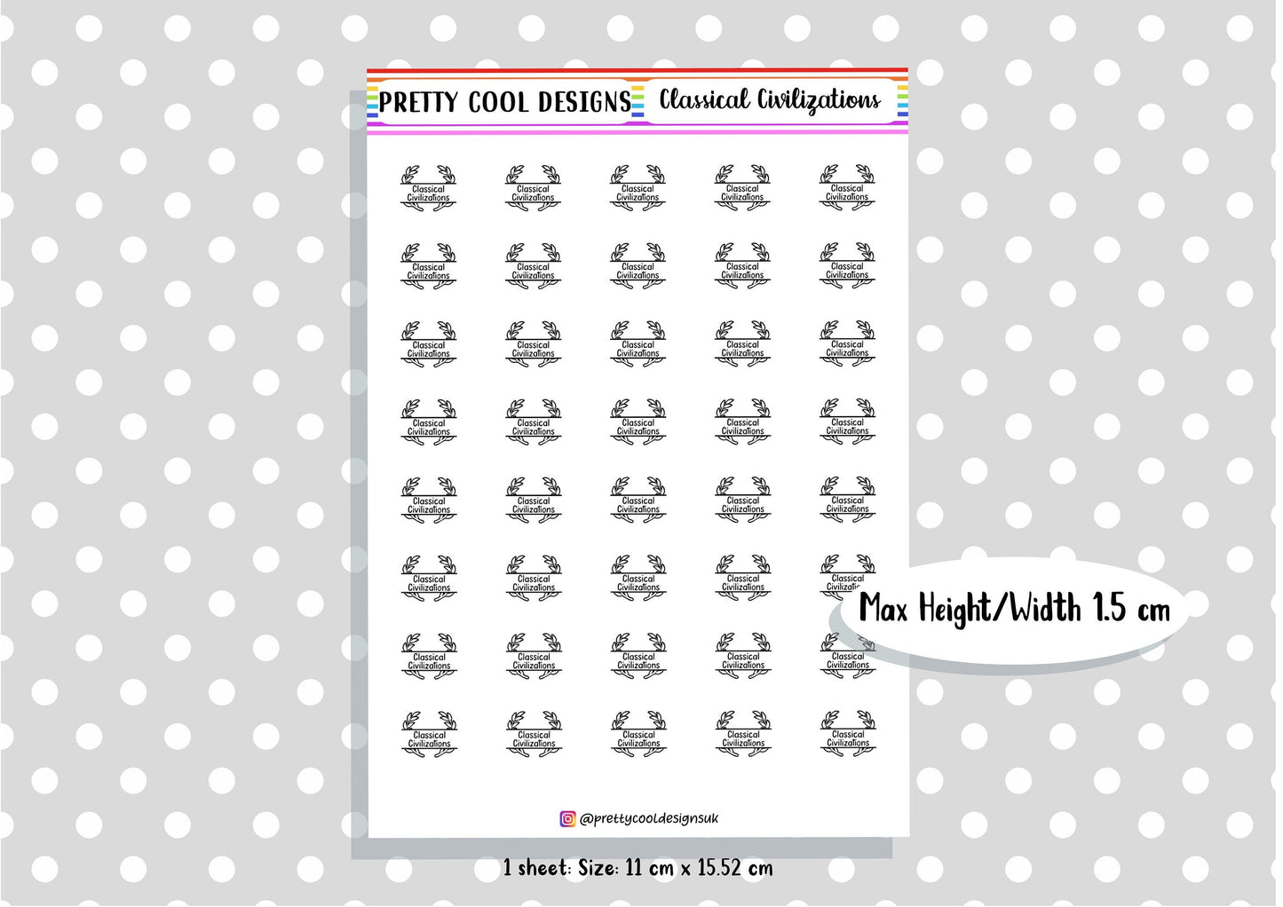 Classical Civilizations Subject Teacher Student Planner Stickers UK - 1 Sheet