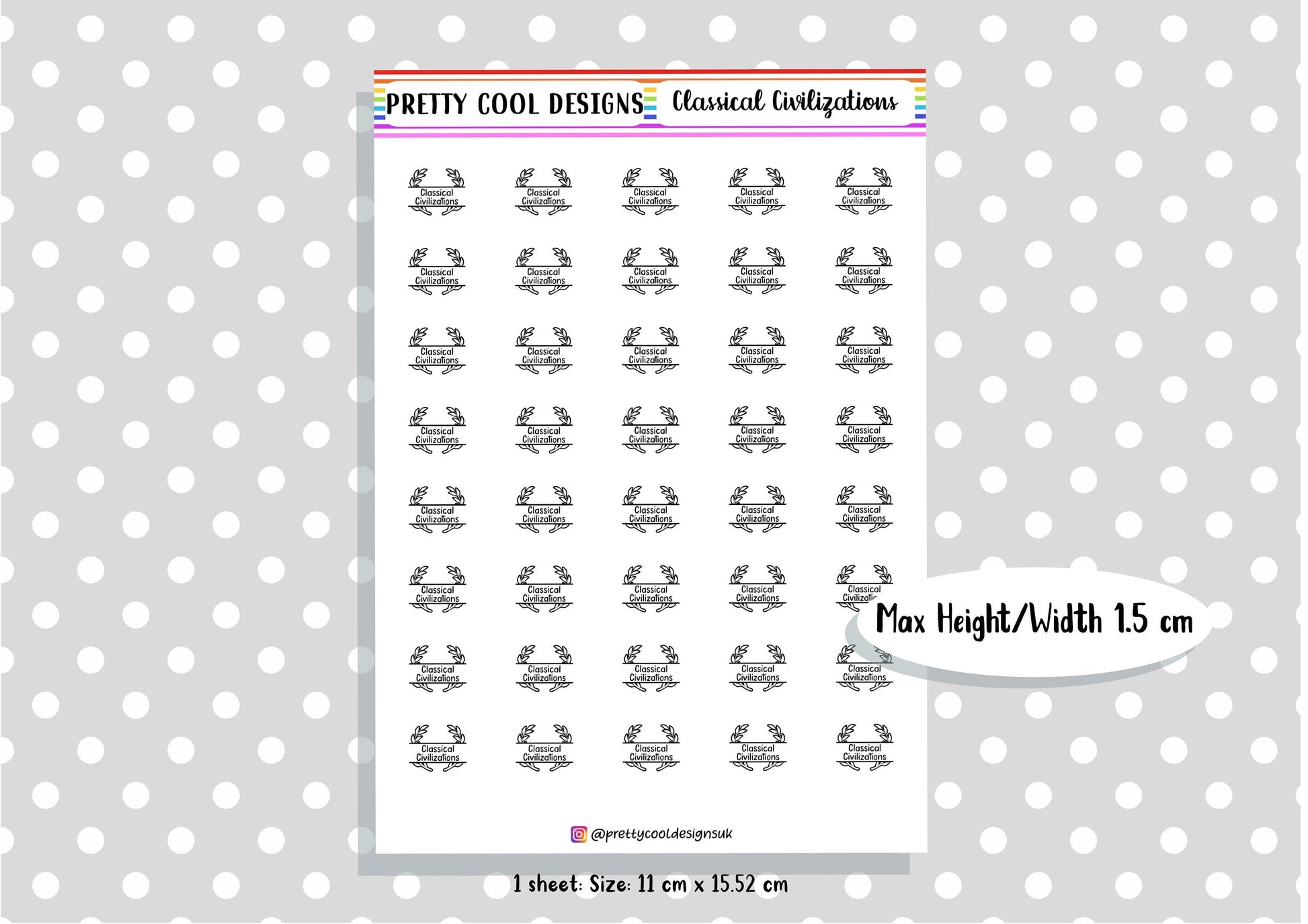 Classical Civilizations Subject Teacher Student Planner Stickers UK - 1 Sheet