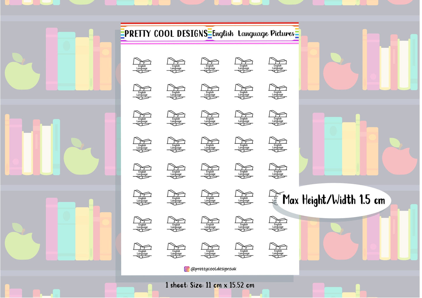 English Language Subject Teacher Student Planner Stickers UK - 1 Sheet