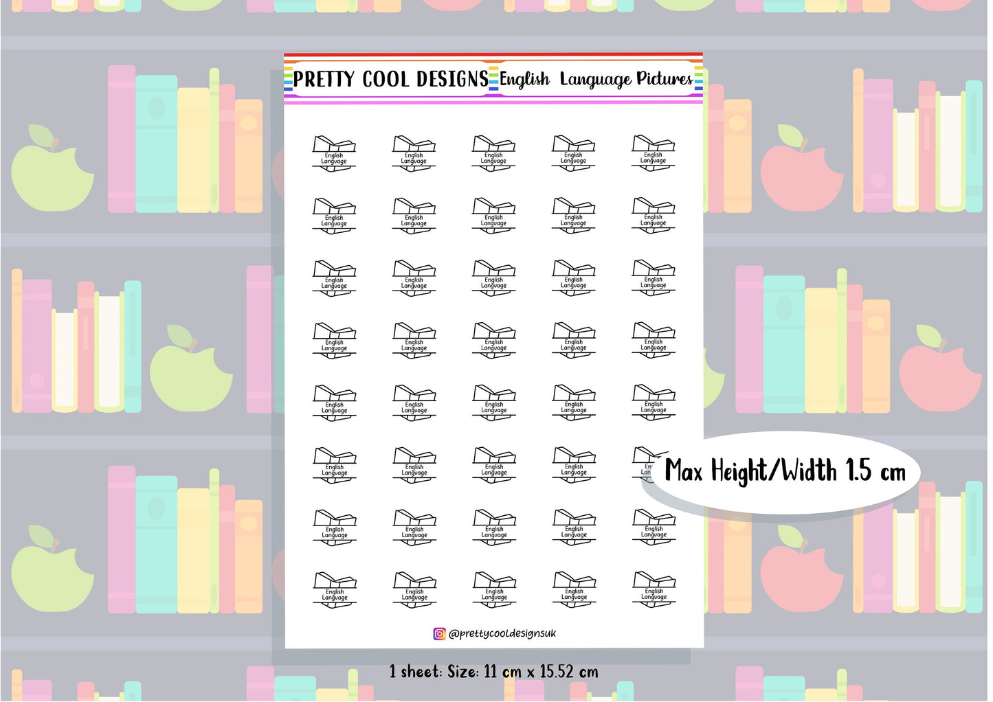 English Language Subject Teacher Student Planner Stickers UK - 1 Sheet