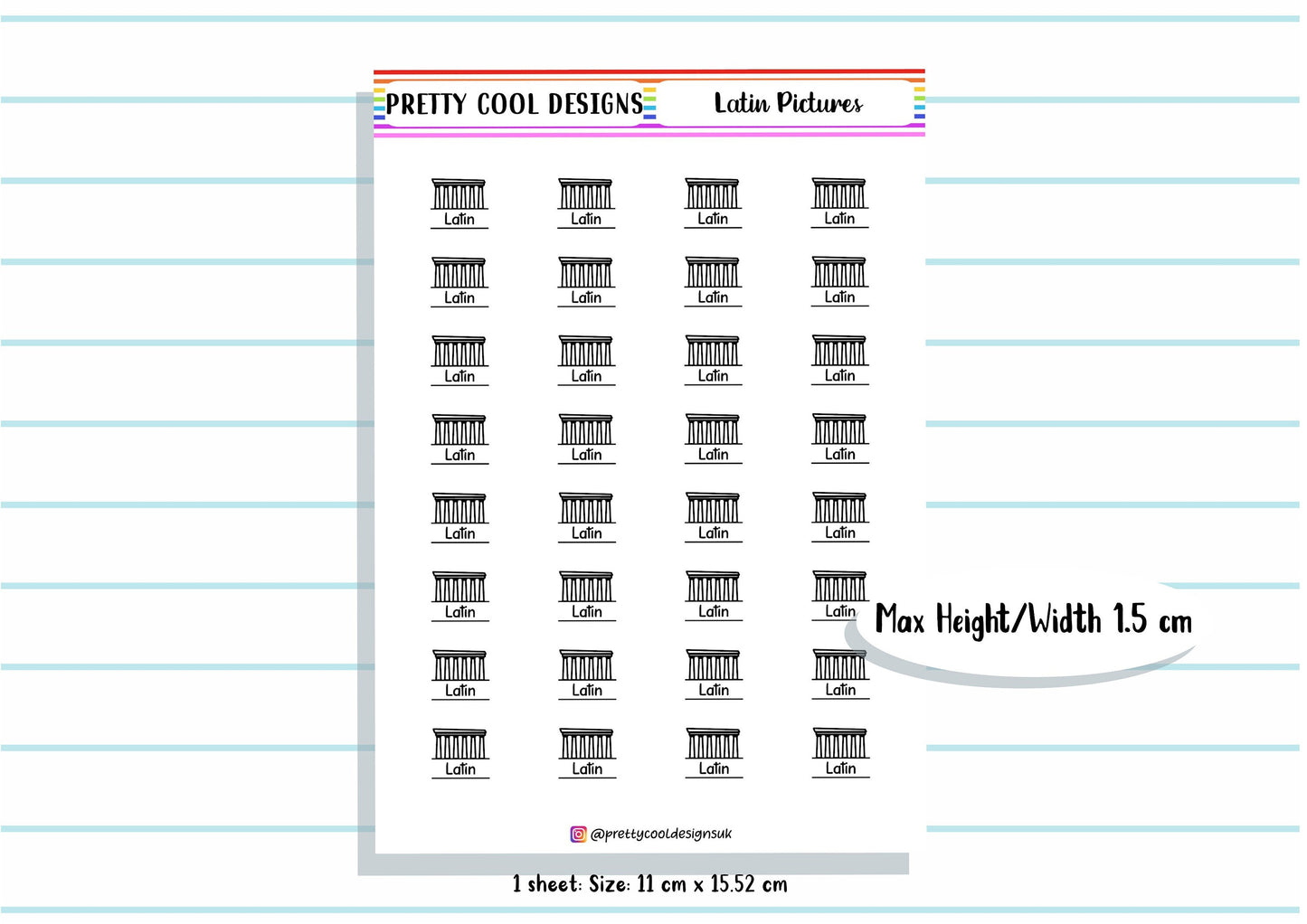 Latin Subject Teacher Student Planner Stickers UK - 1 Sheet