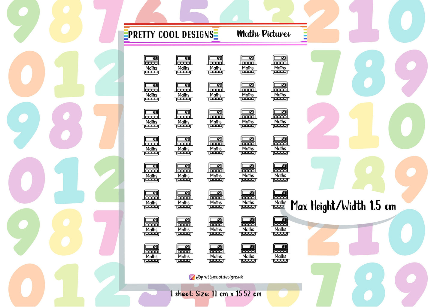 Maths Subject Teacher Student Planner Stickers UK - 1 Sheet