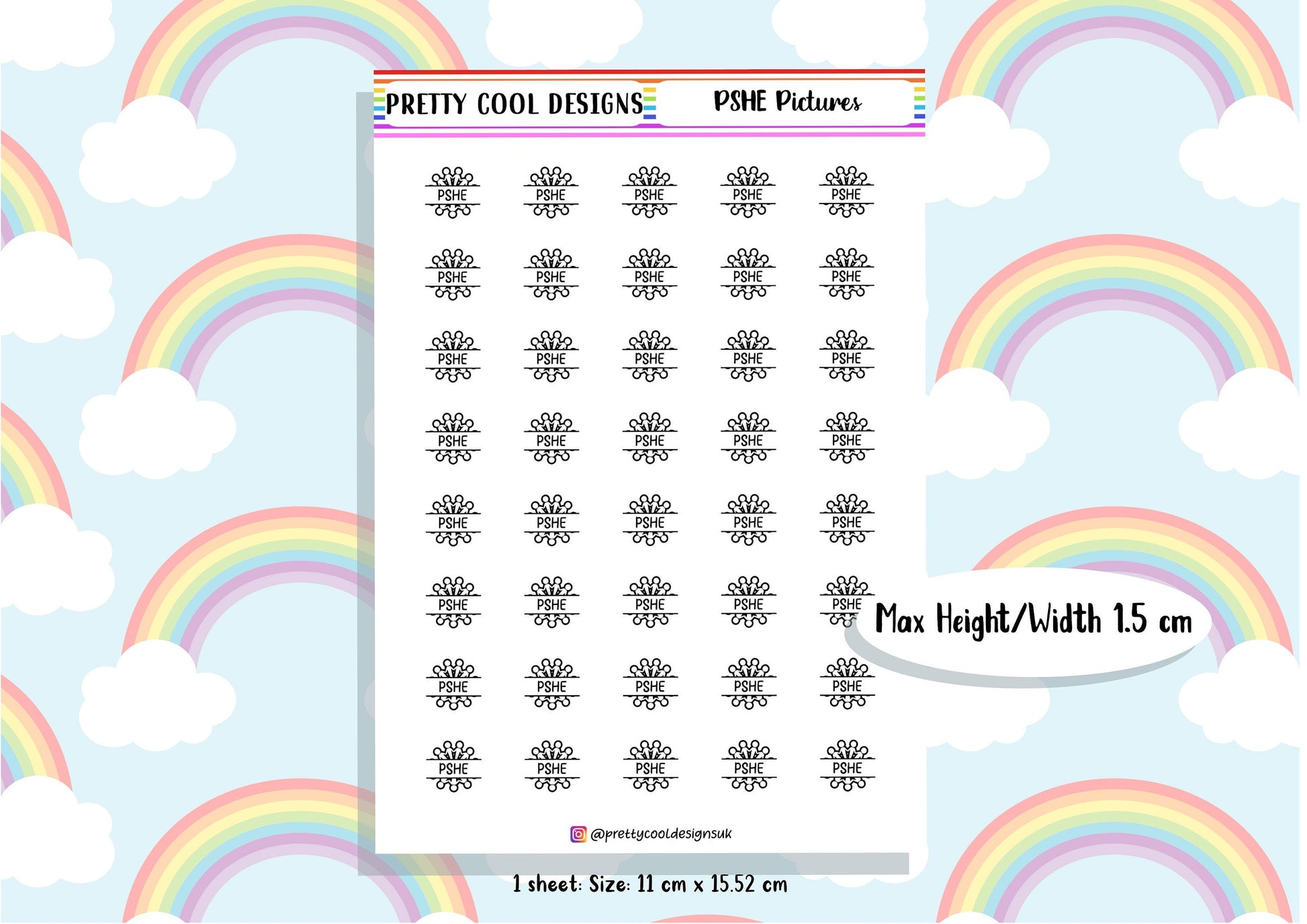 PSHE Subject Teacher Student Planner Stickers UK - 1 Sheet
