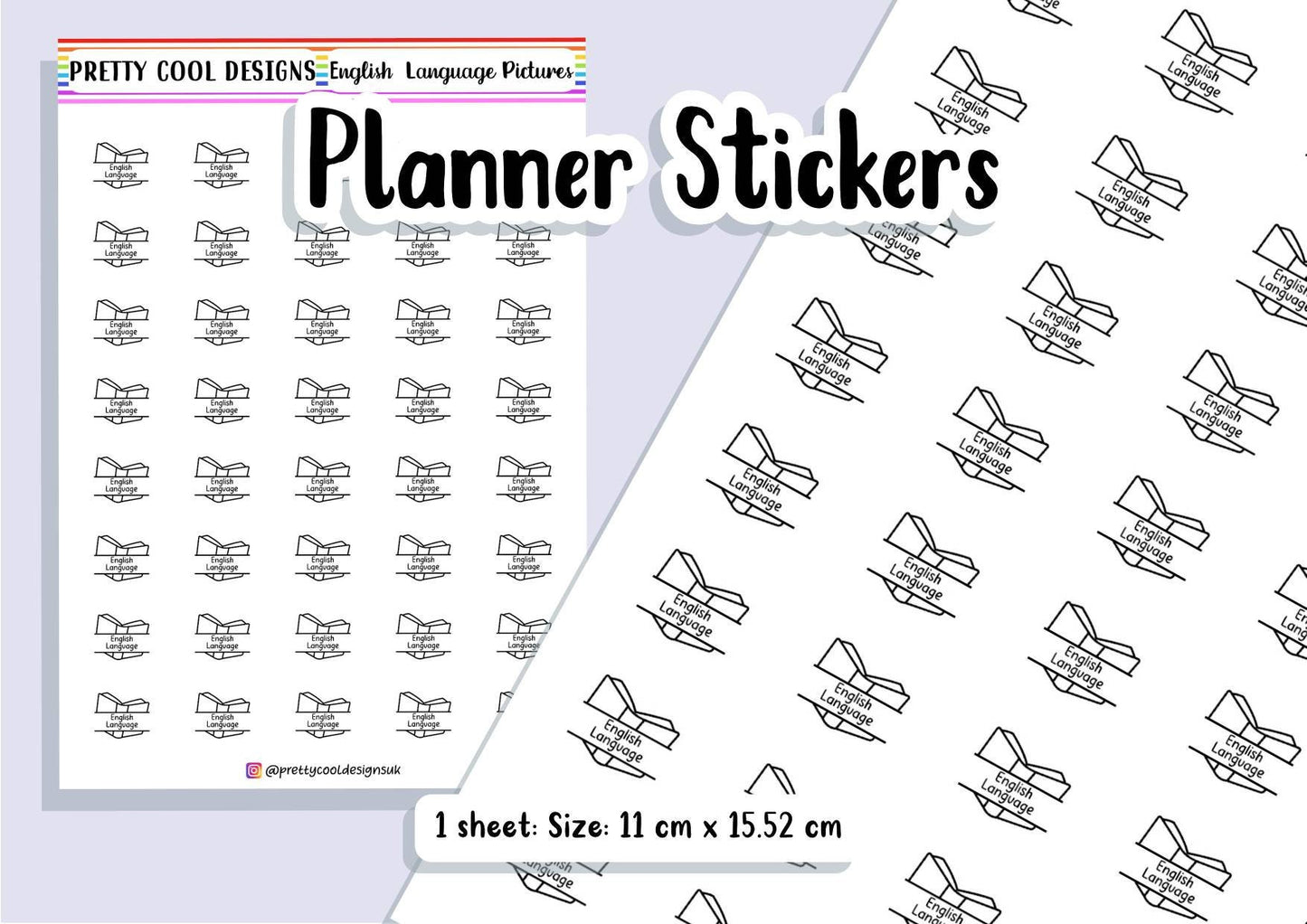 English Language Subject Teacher Student Planner Stickers UK - 1 Sheet