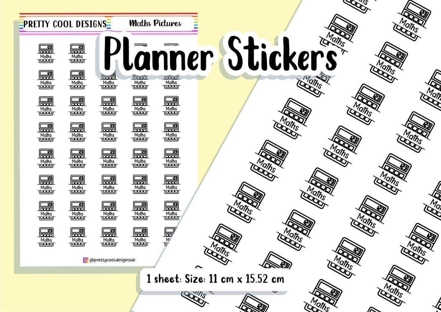 Maths Subject Teacher Student Planner Stickers UK - 1 Sheet