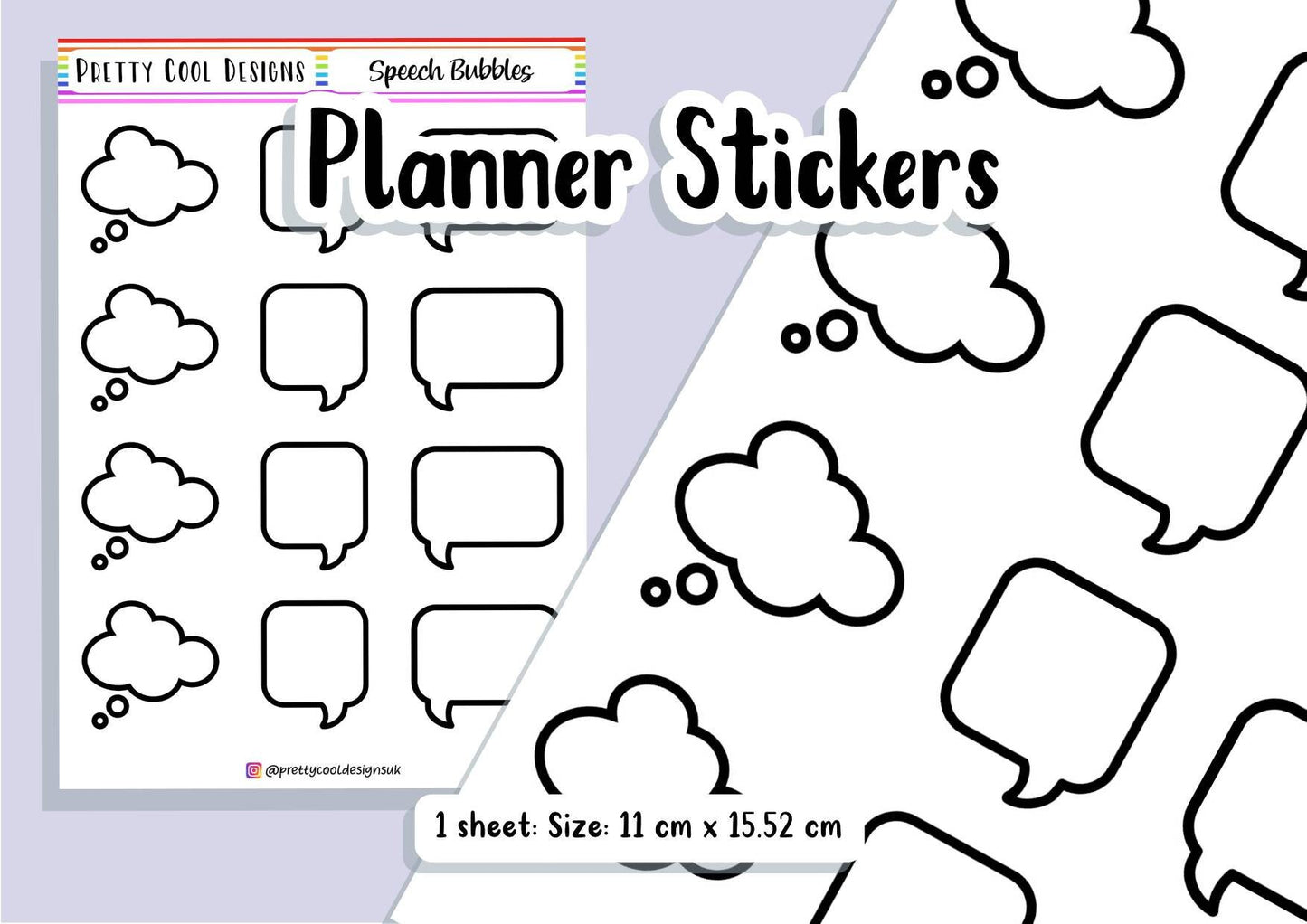 12 Speech Bubble Planner Stickers UK - 1 Sheet