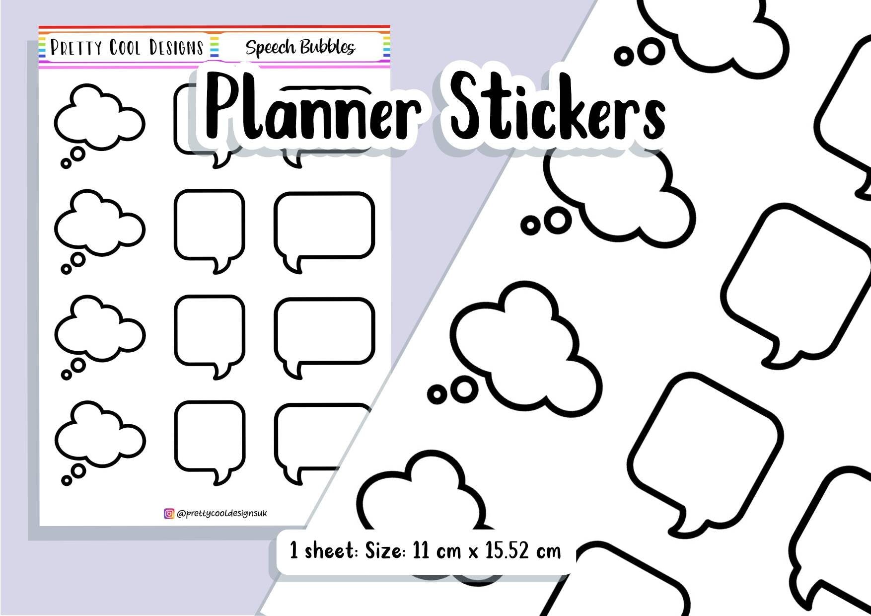 12 Speech Bubble Planner Stickers UK - 1 Sheet