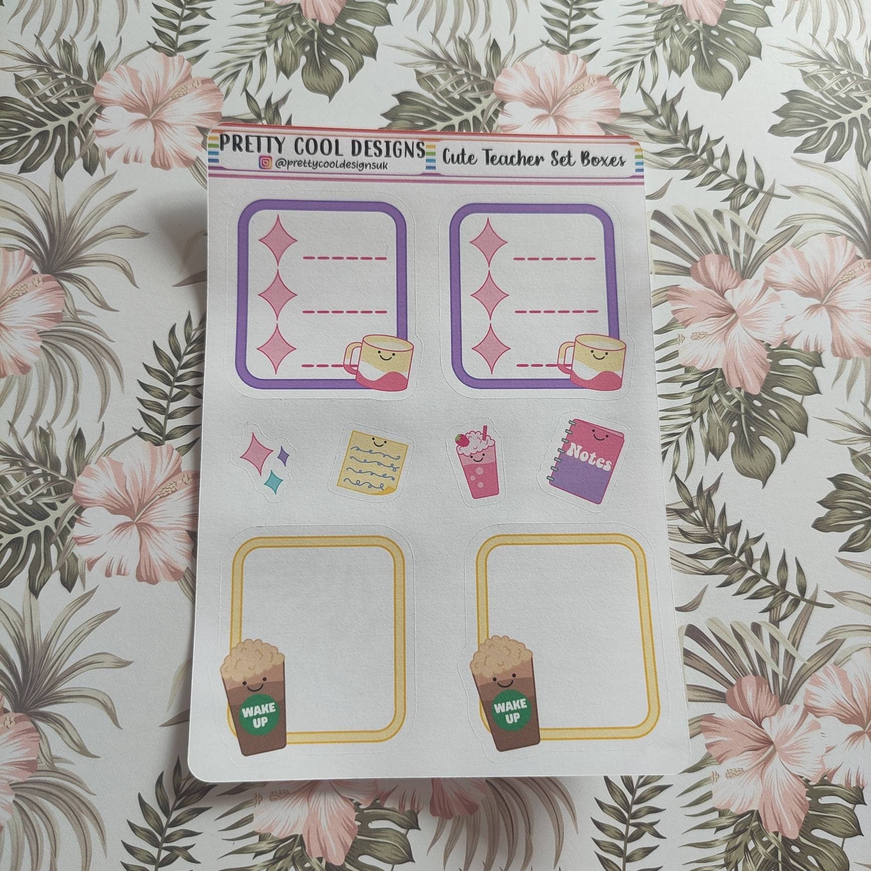 Cute Aesthetic Boxes Teacher Student Planner Stickers Coffee Tea Books Writing Bujo Diary UK - 1 Sheet
