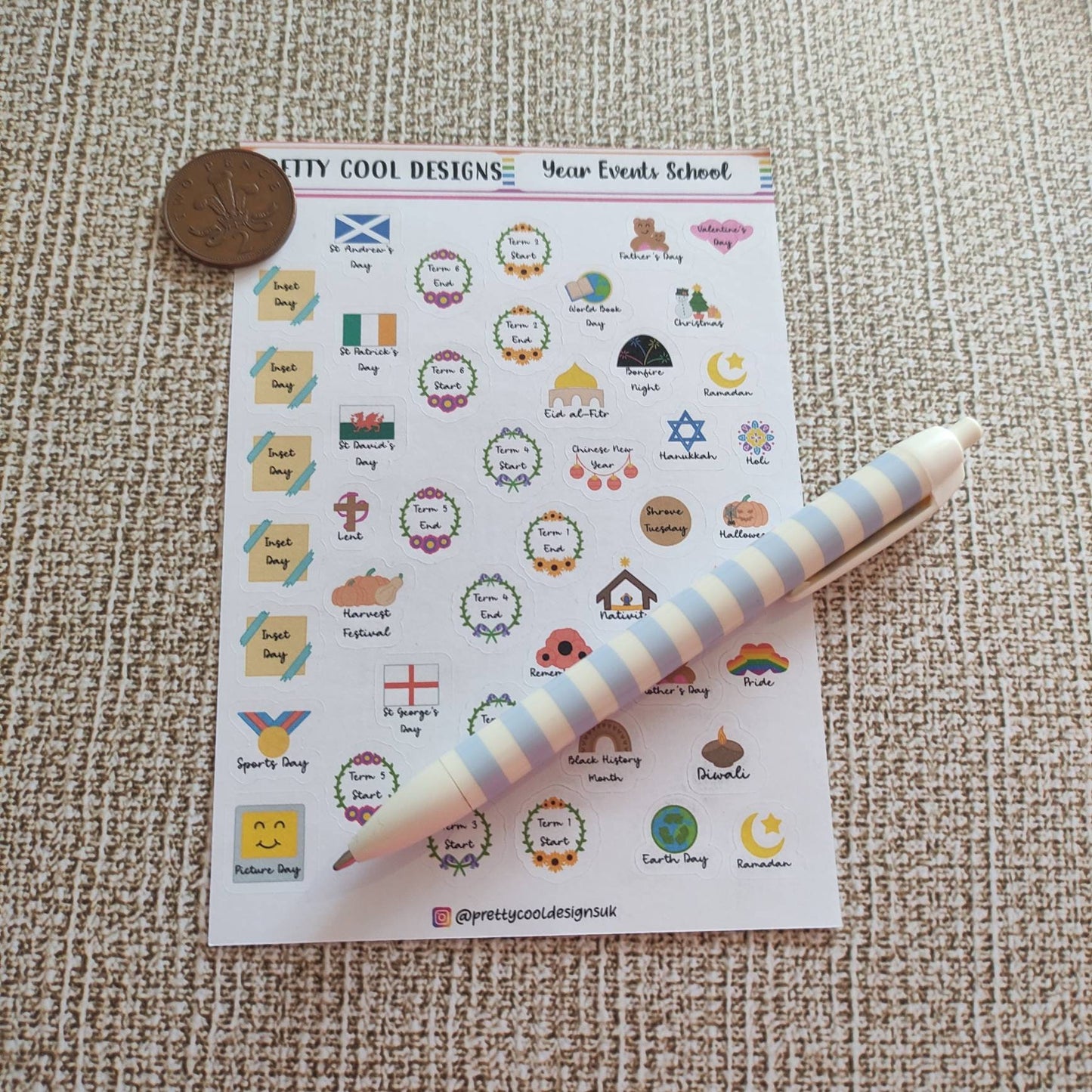School Teacher Year Events Organiser Events Dates Teacher Student Planner Stickers UK - 1 Sheet