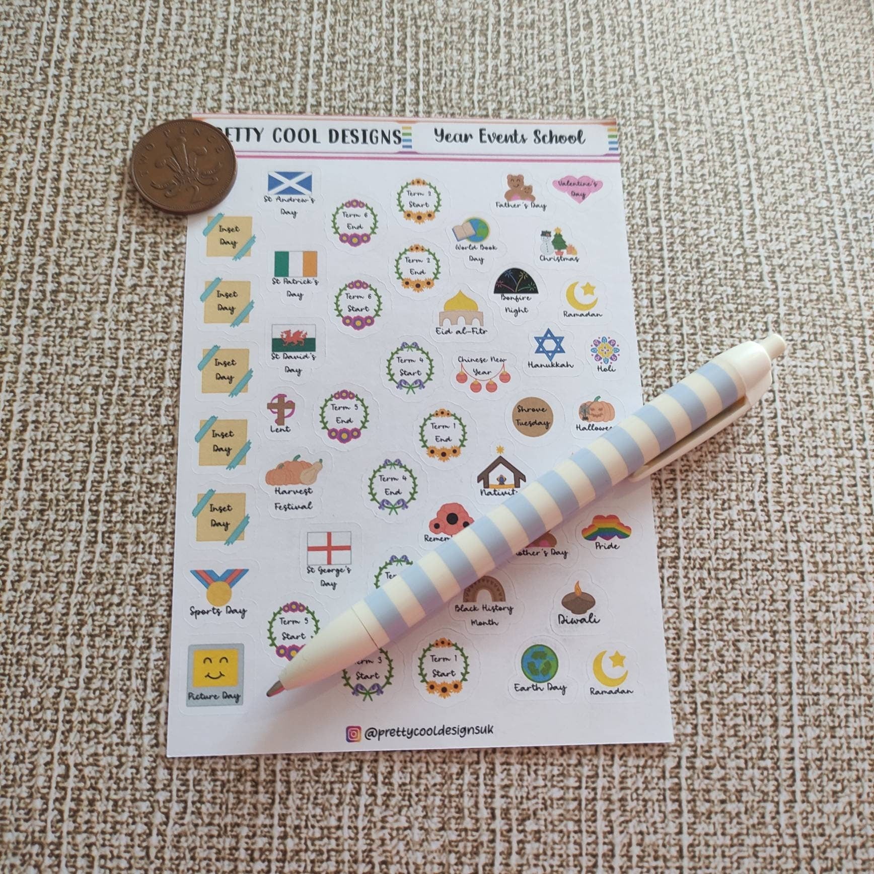 School Teacher Year Events Organiser Events Dates Teacher Student Planner Stickers UK - 1 Sheet