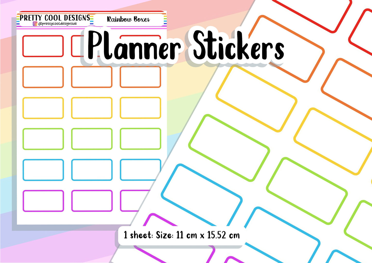 Rainbow Boxes Planner Bujo Bullet Journal Stickers UK - 1 Sheet