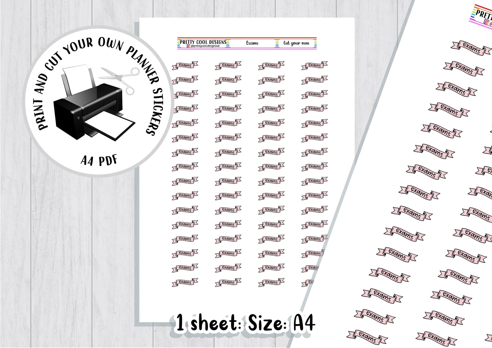 Download Printable Planner Stickers Exams Student Teacher Pupil Home Learning PDF Print and Cut DIY