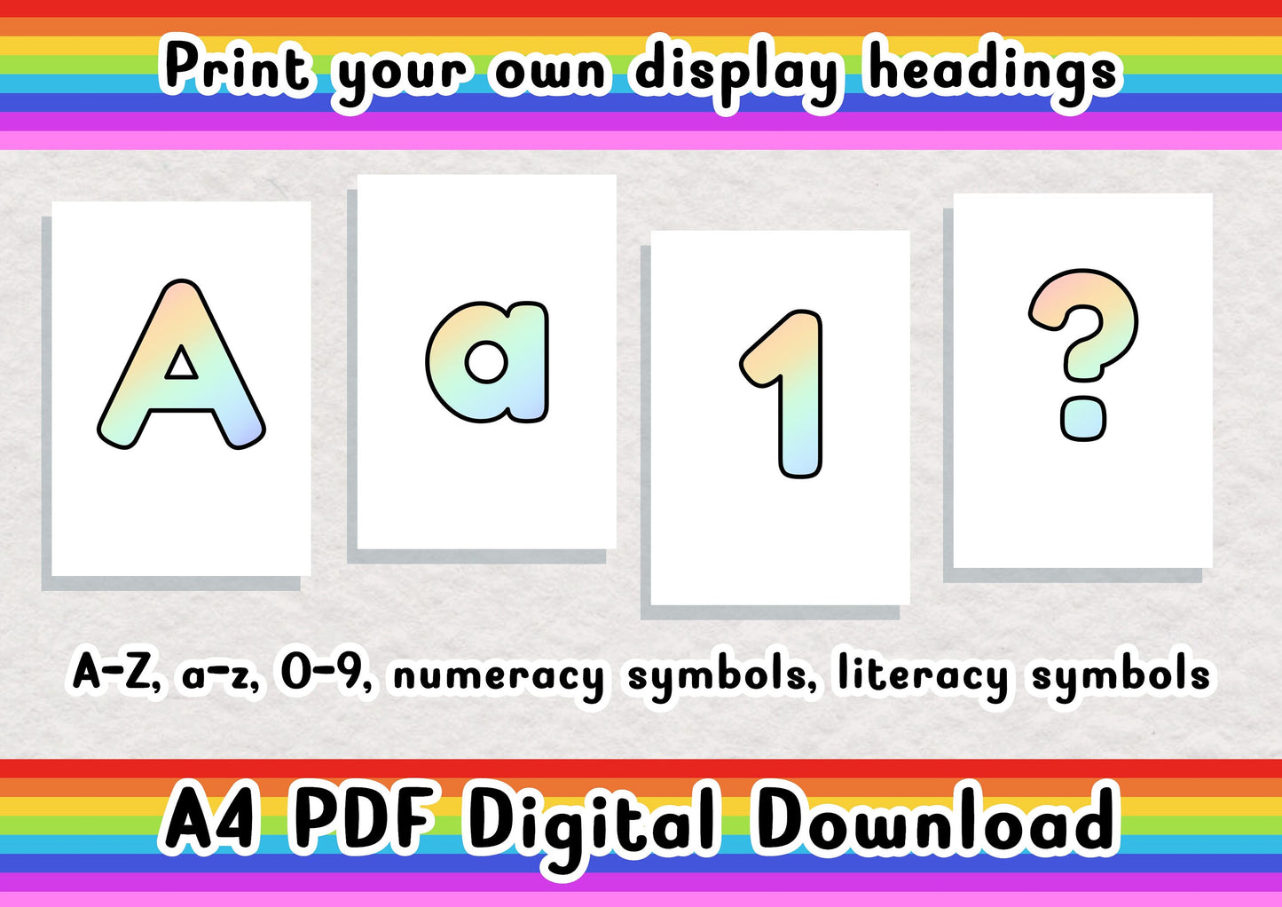 Rainbow printable display bulletin letters numbers symbols grammar classroom boards print and cut