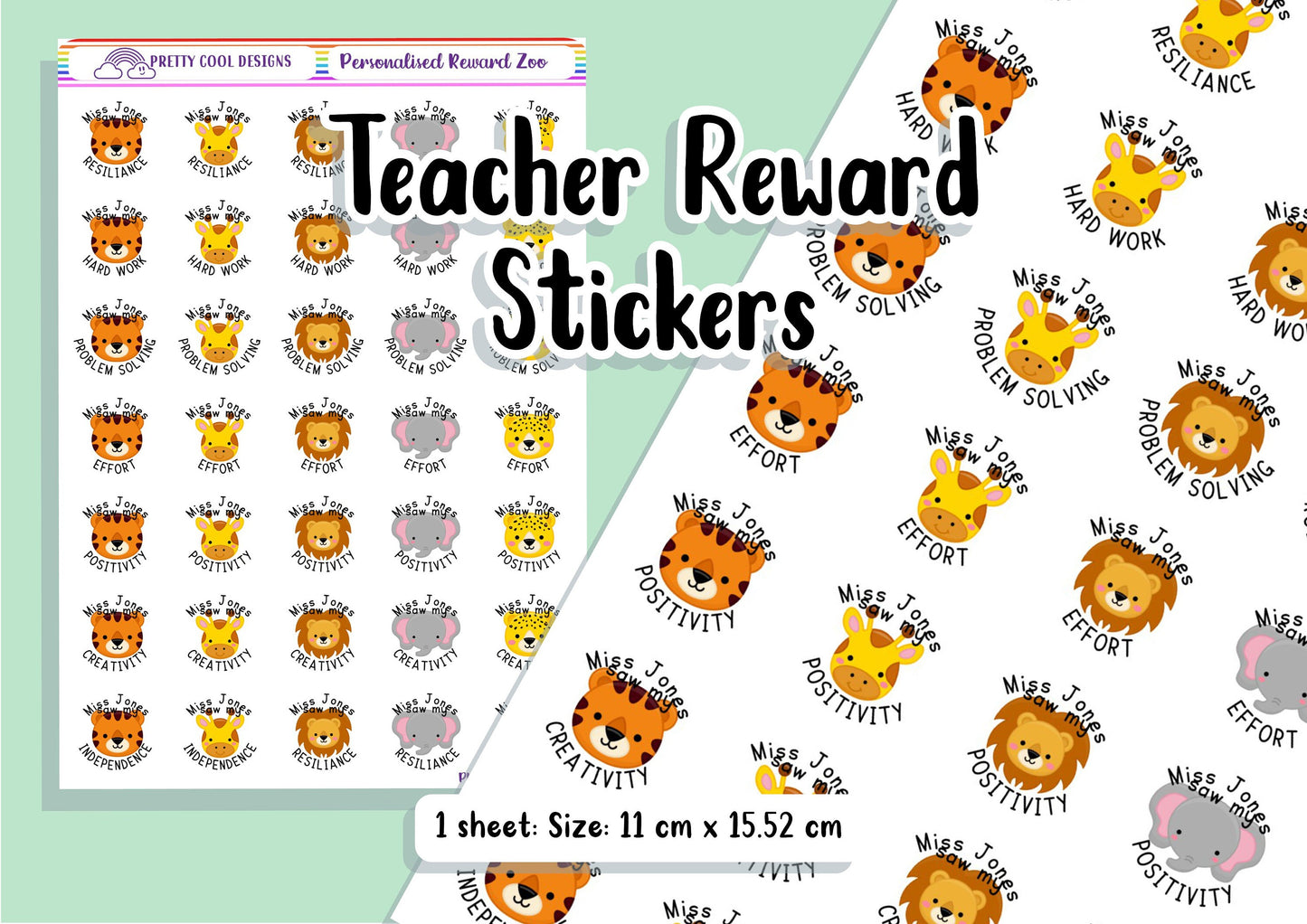 Personalized Teacher Reward Stickers: Zoo Animal Theme