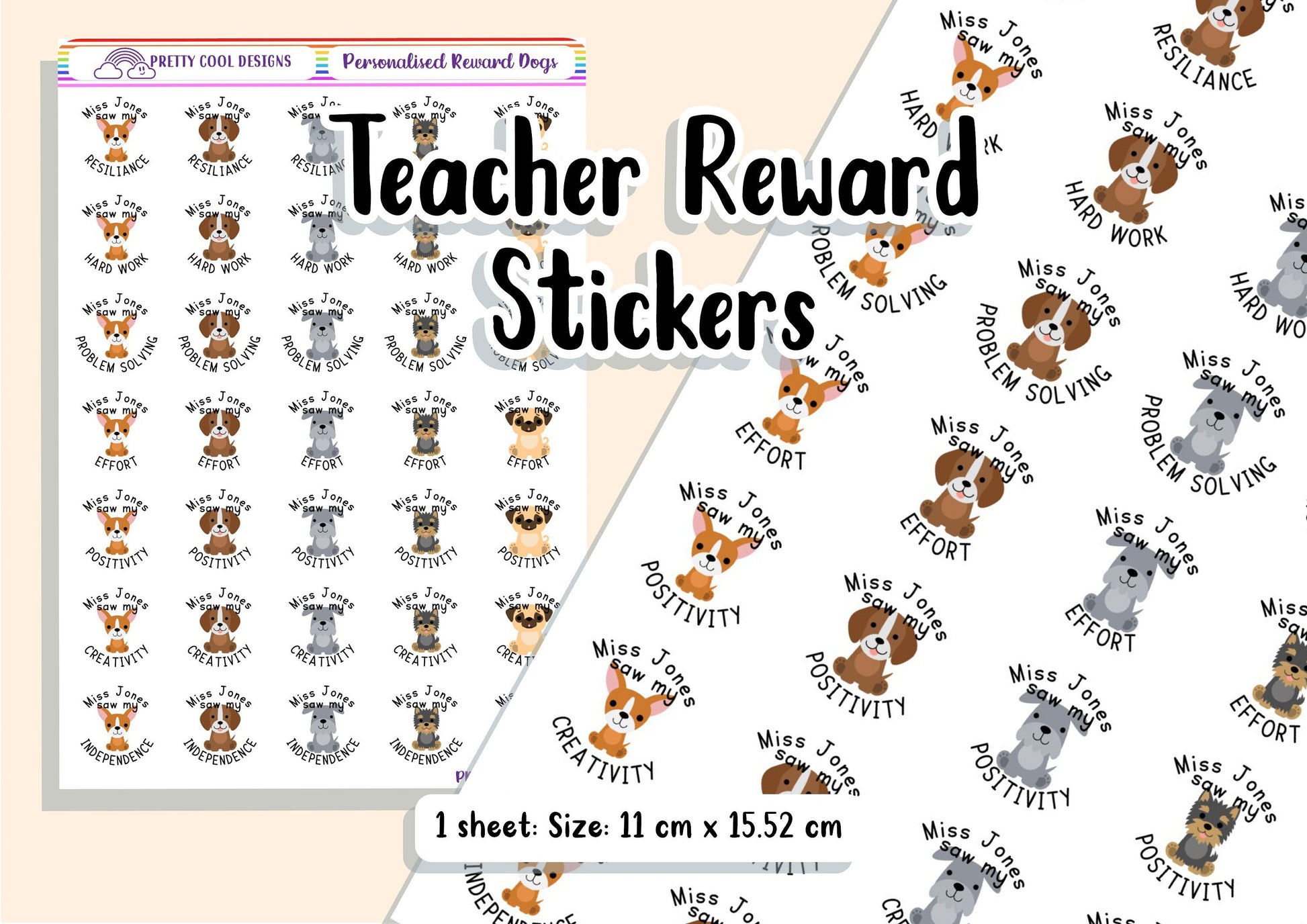 Personalised Teacher Stickers | Reward Stickers | Personalised Stickers | Growth Mindset | Dog | Animals | Puppy | Pets