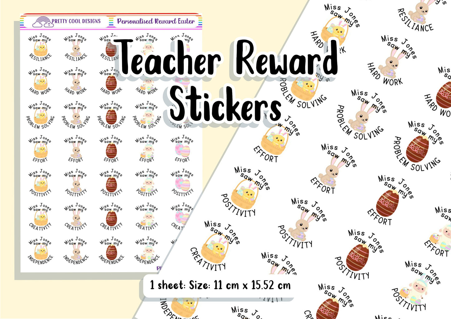 Personalized Teacher Reward Stickers: Easter Bunny, Growth Mindset