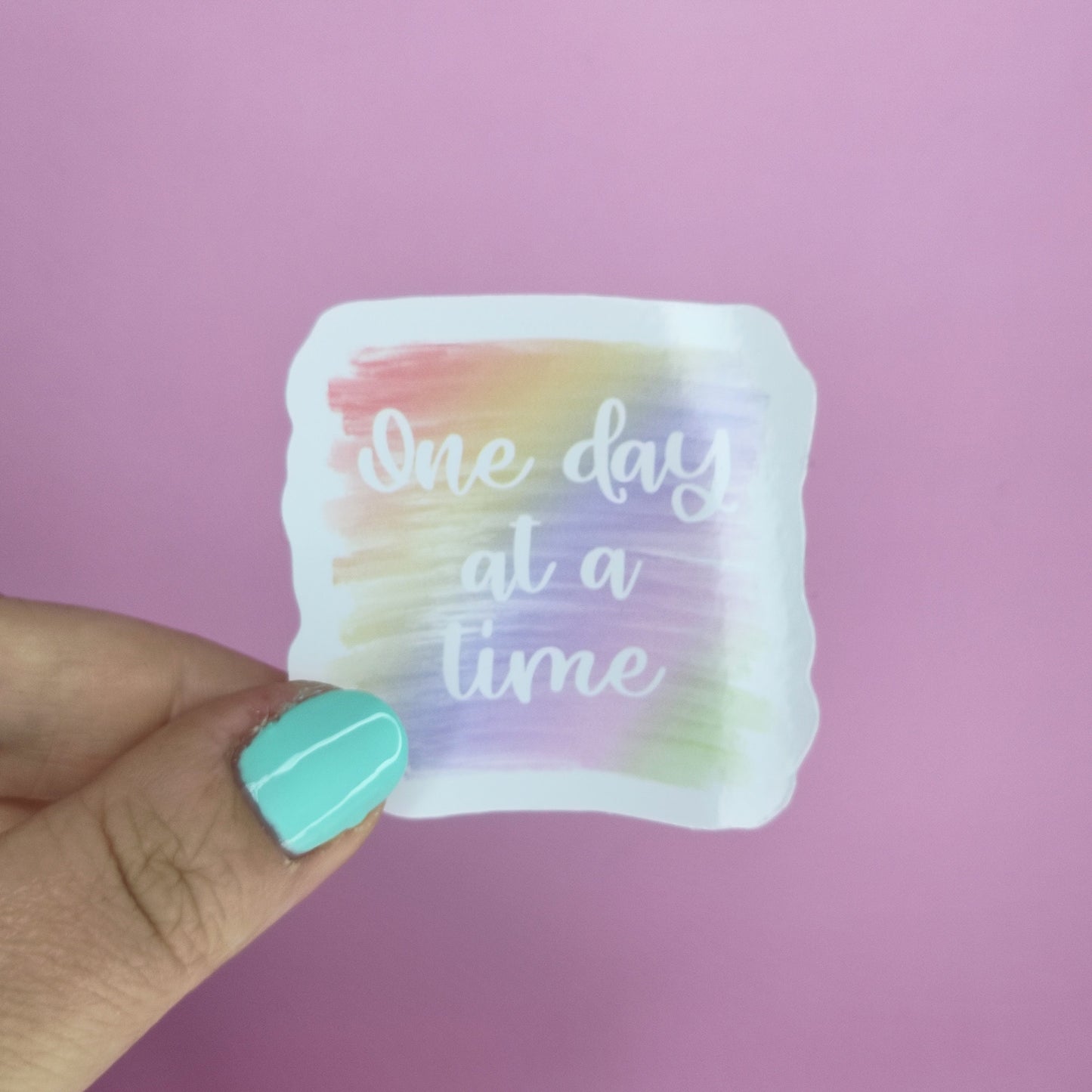 Rainbow 'One Day at a Time' Waterproof Vinyl Sticker