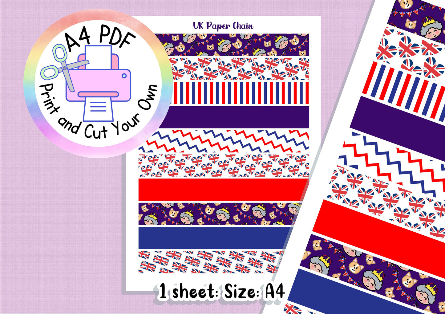 Queen's Jubilee Paper Chains: London Classroom Decor (A4 PDF)