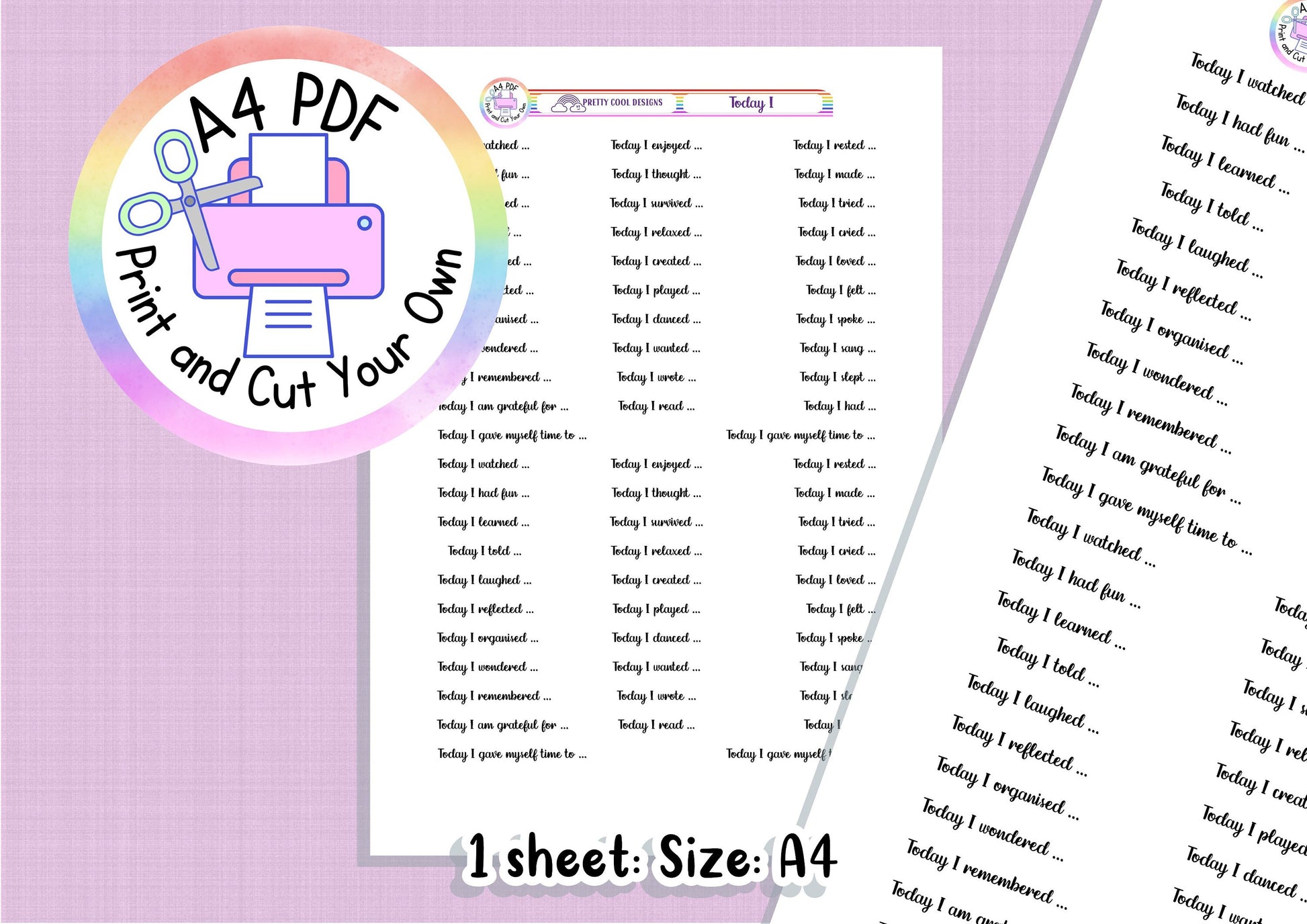 Self Love Journal Today I Guided Thought Starters Printable Planner Stickers PDF Print and Cut