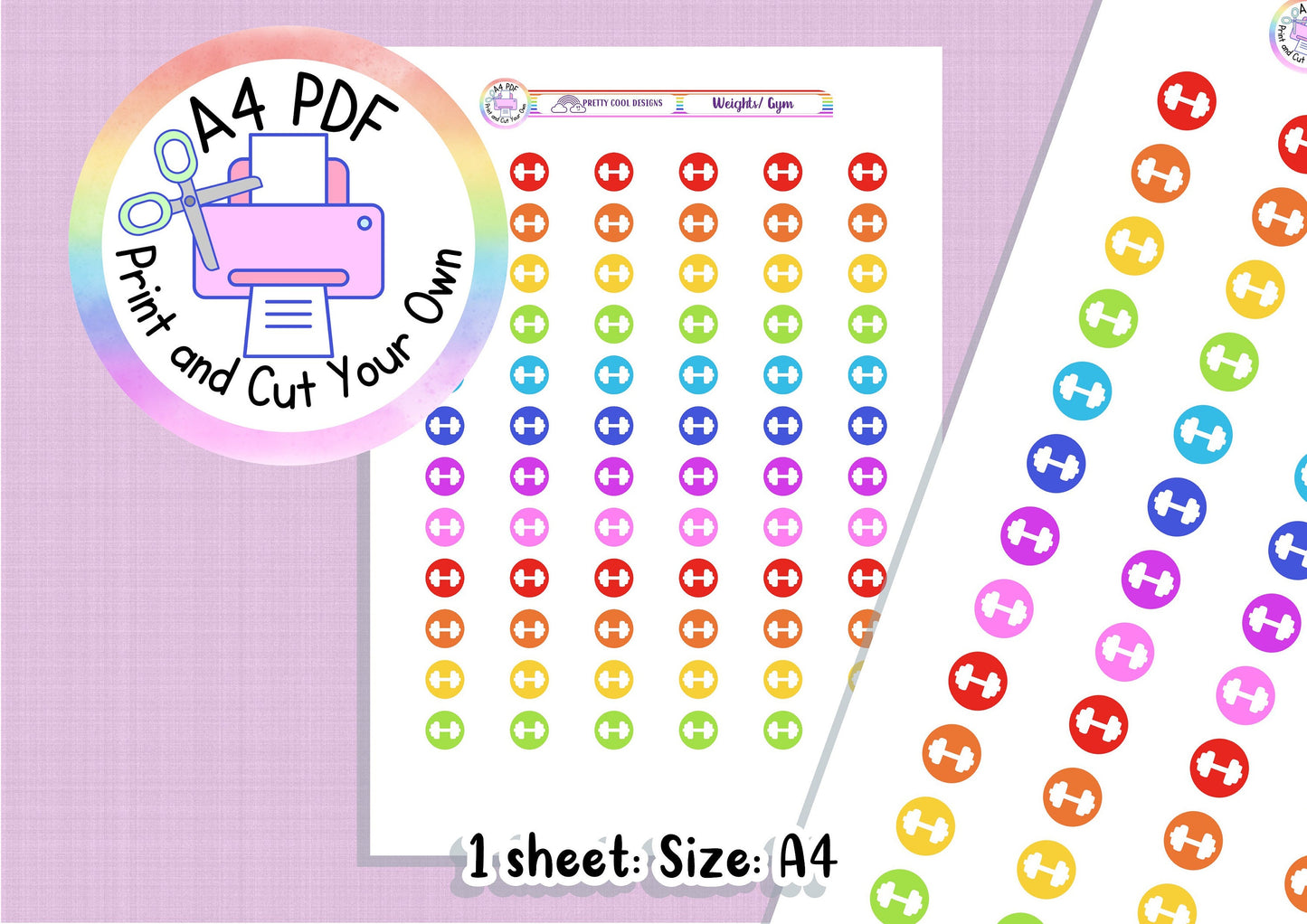 Gym Weights Planner Stickers | Colorful Workout Stickers (PDF)