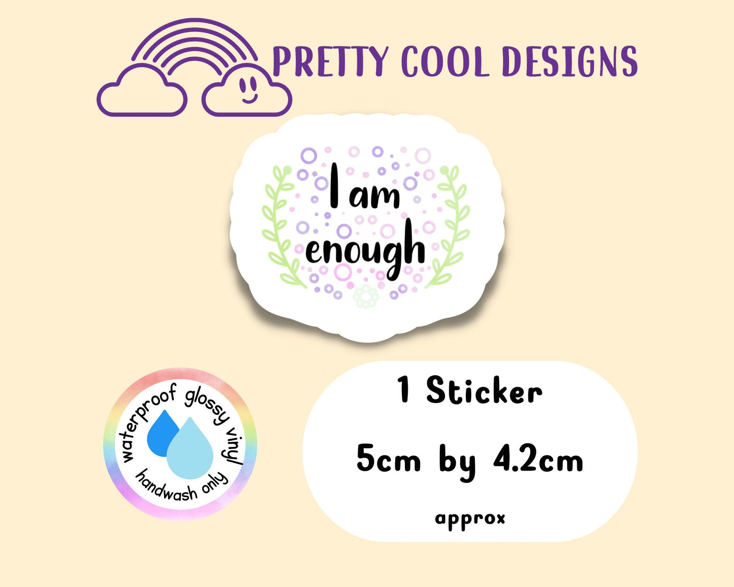 Waterproof Vinyl I am Enough Sticker Rainbow Affirmation Self Love Motivational Sticker Laptop Scrapbook Journal Planner Sticker