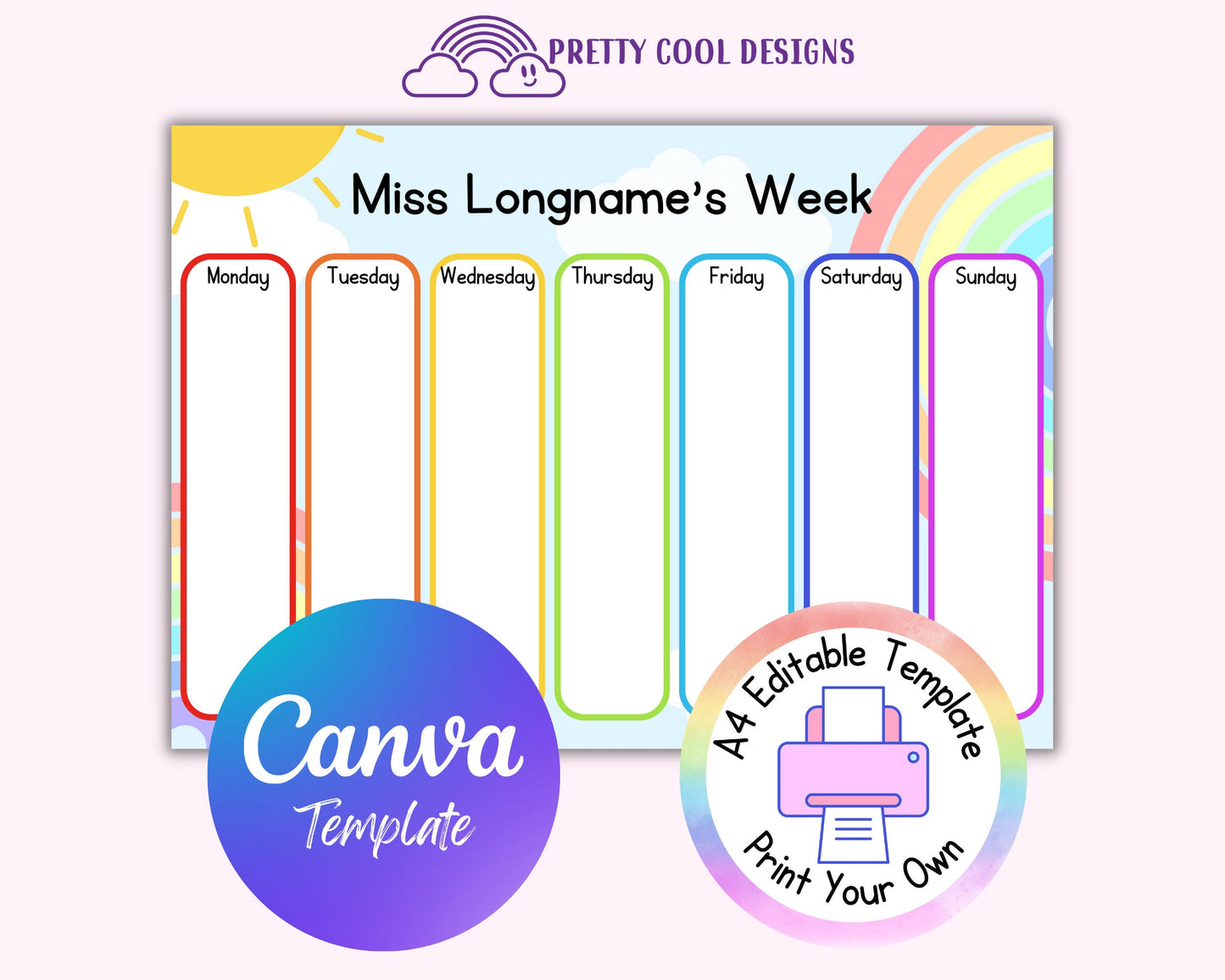 Rainbow Weekly Planner Canva Template: Editable Teacher Printable (Digital Download)
