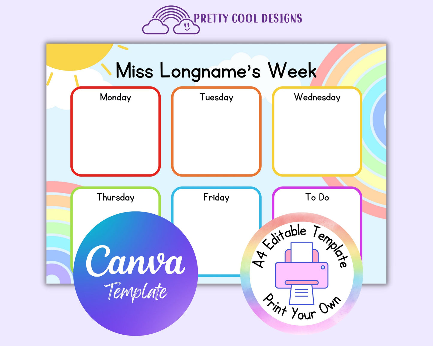 Canva Template Rainbow Weekly Planner| Editable Planner for Teachers | Printable Template Edit and Print at Home | Download and Print