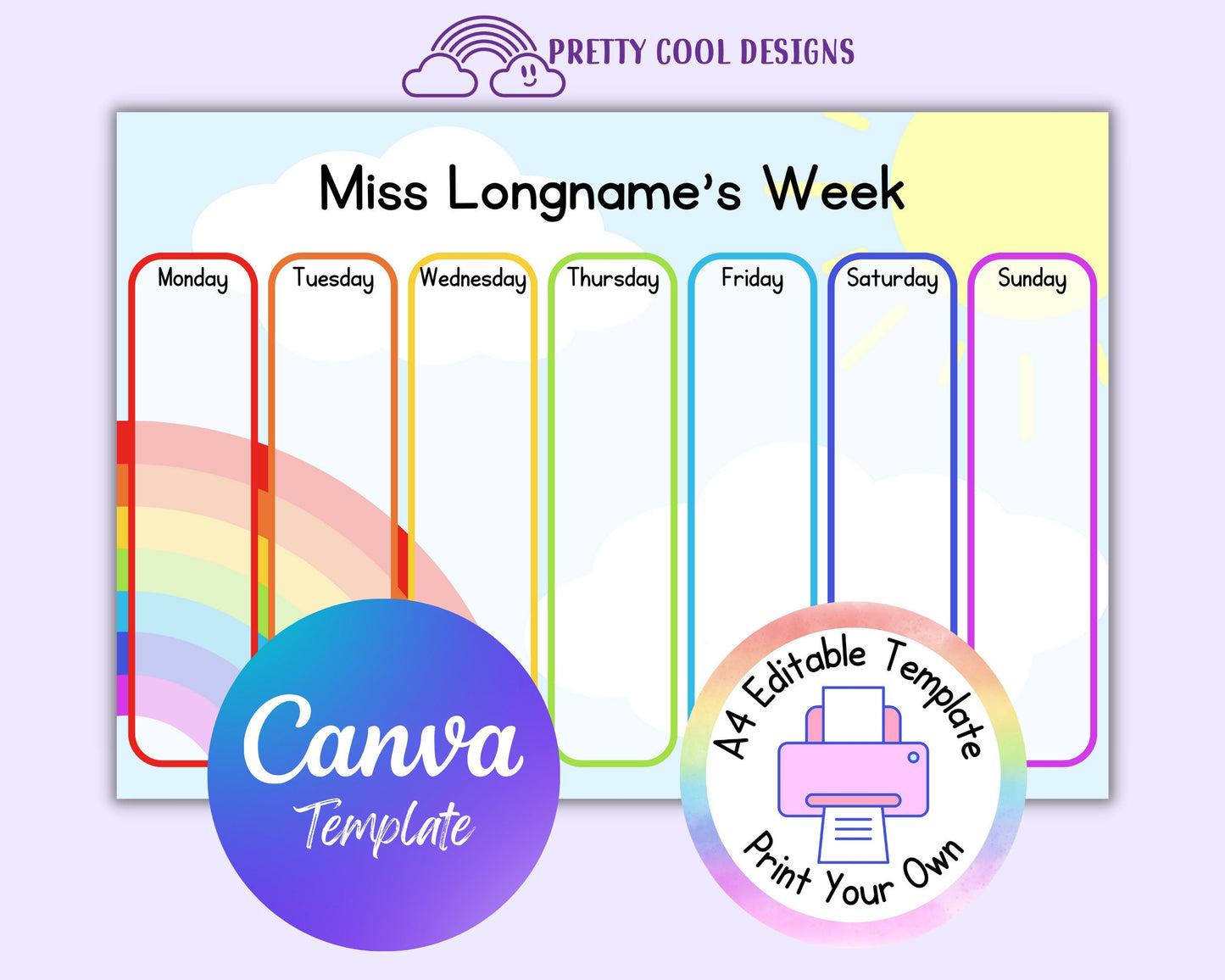 Canva Template Rainbow Weekly Planner| Editable Planner for Teachers | Printable Template Edit and Print at Home | Download and Print