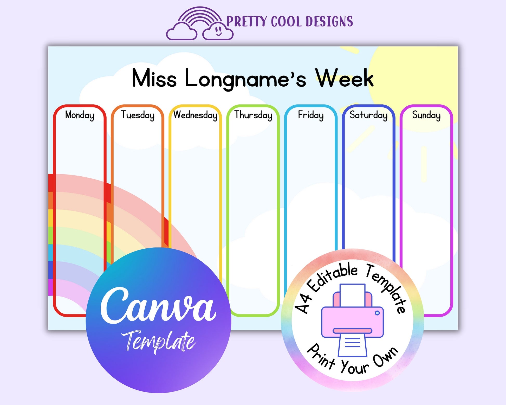 Canva Template Rainbow Weekly Planner| Editable Planner for Teachers | Printable Template Edit and Print at Home | Download and Print