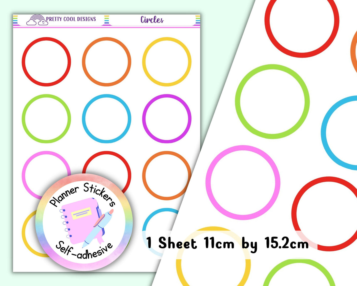 Rainbow Circles Planner Bujo Bullet Journal Stickers UK - 1 Sheet
