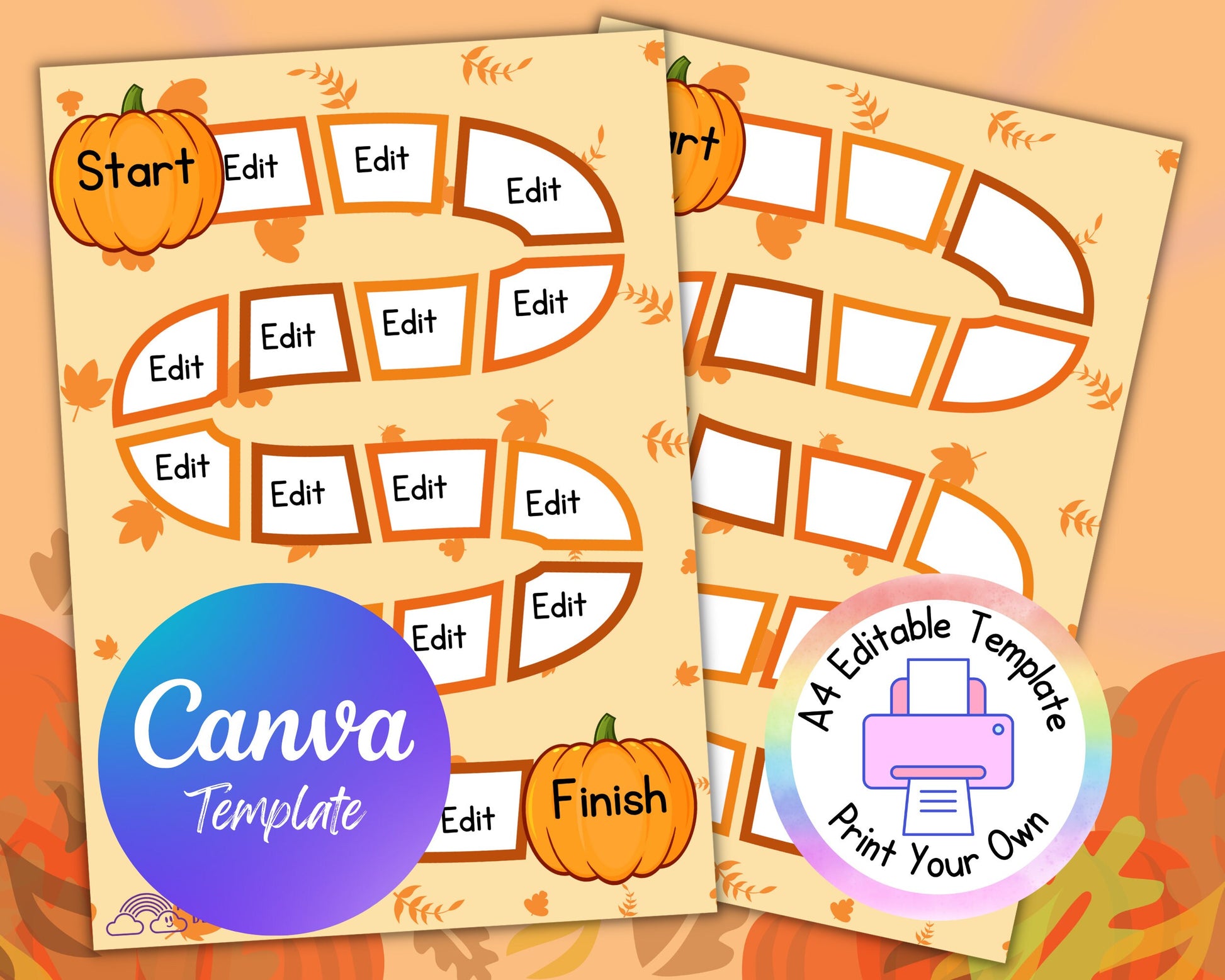Thanksgiving | Autumn | Fall | Printable Game Board | Template | Editable Activity | Printable Canva | A4 PDF | JPG | Digital Download