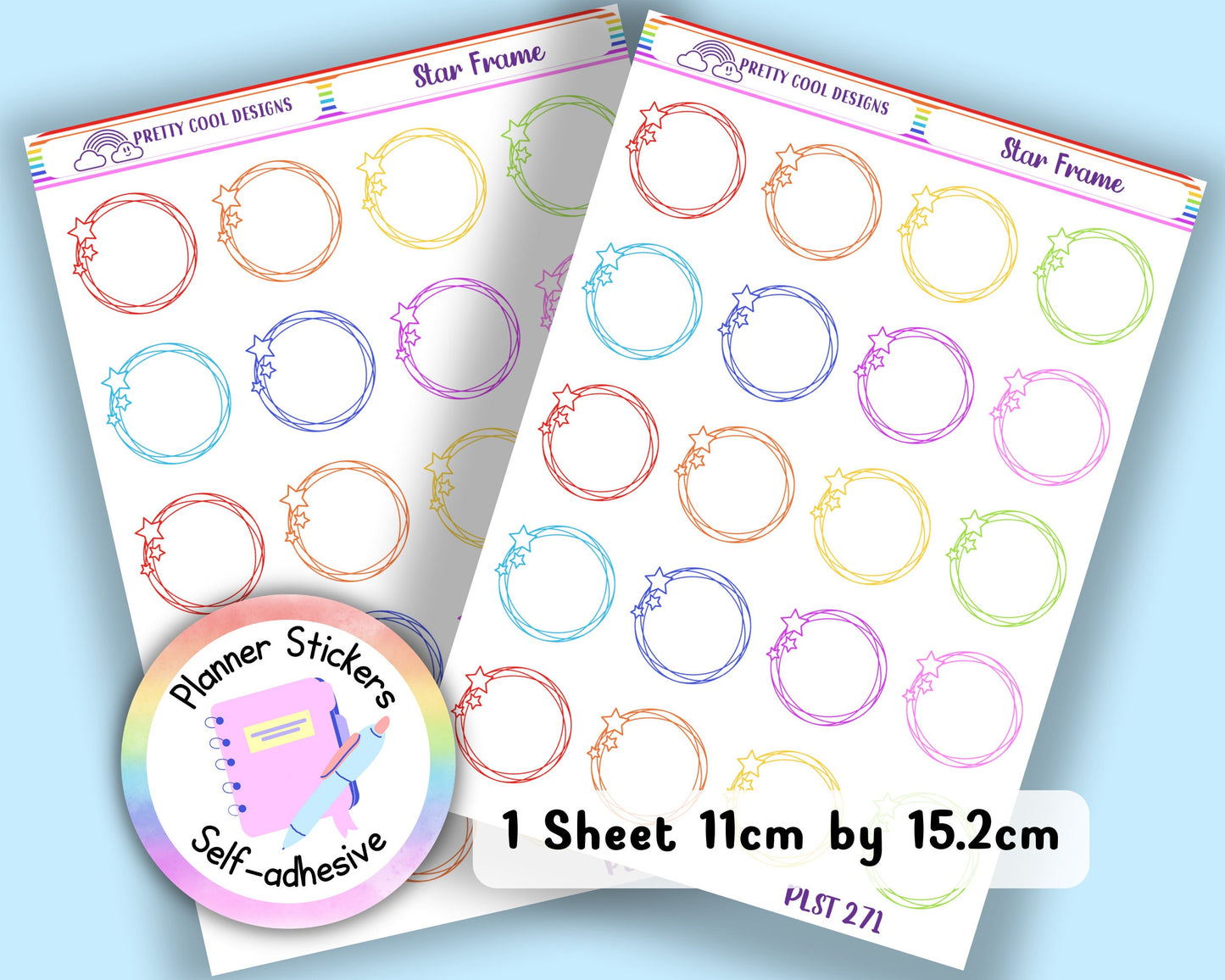Rainbow Star Circles Boxes Planner Bujo Bullet Journal Stickers UK - 1 Sheet