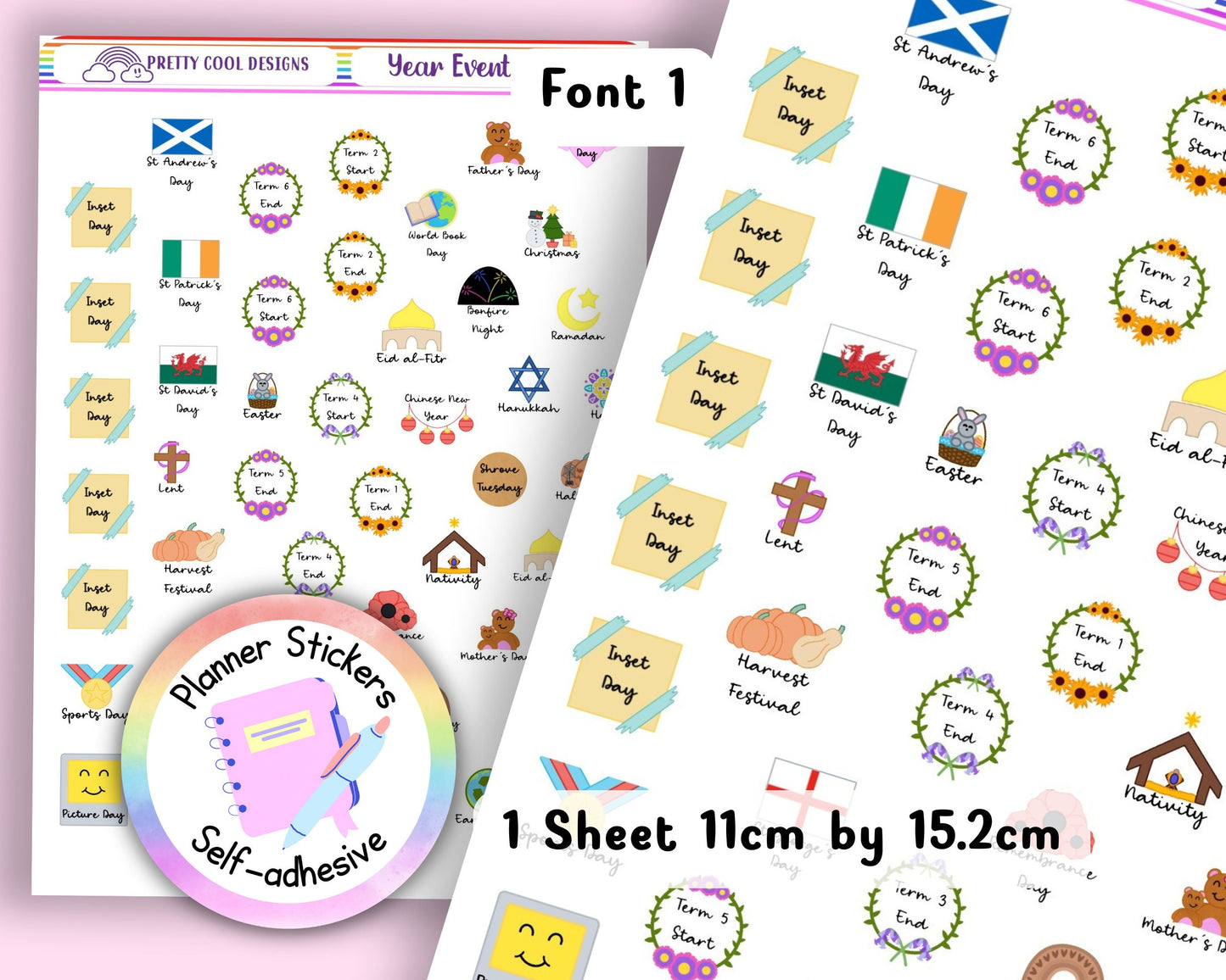 School Teacher Year Events Organiser Events Dates Teacher Student Planner Stickers UK - 1 Sheet