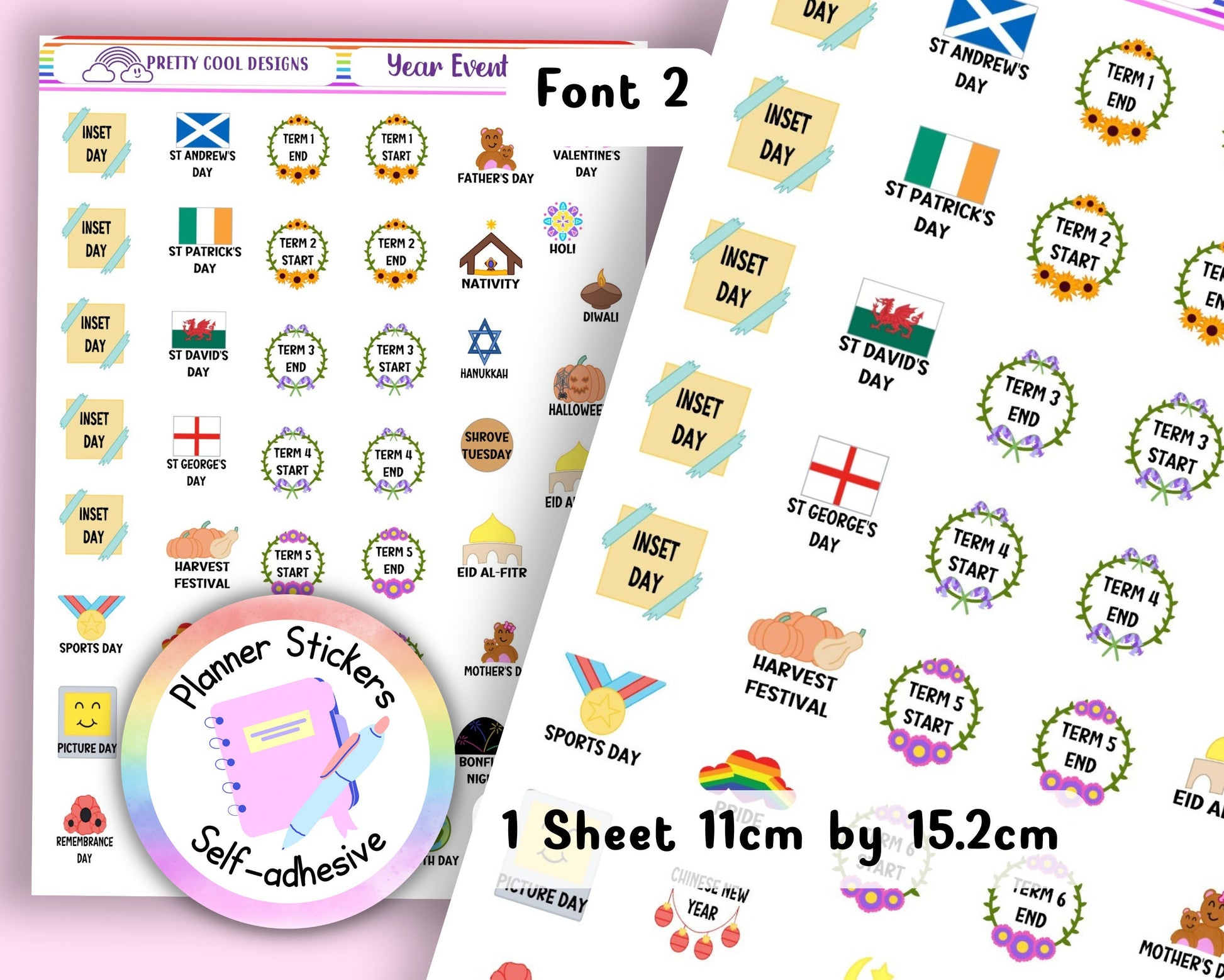 School Teacher Year Events Organiser Events Dates Teacher Student Planner Stickers UK - 1 Sheet