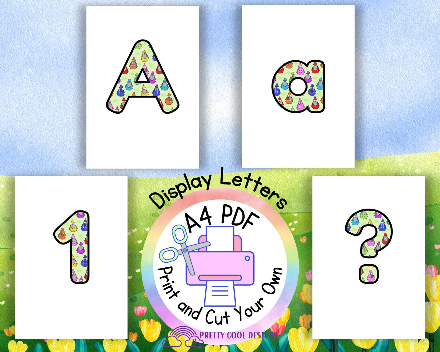 Spring Gonk Gnome | printable display | bulletin | letters numbers symbols | classroom | print and cut