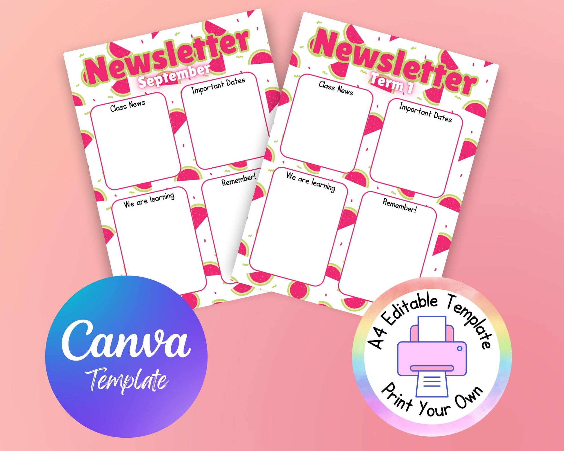 Canva Template Watermelon Newsletter | Editable Newsletter for Teachers | Printable Template | Edit and Print at Home | Download and Print