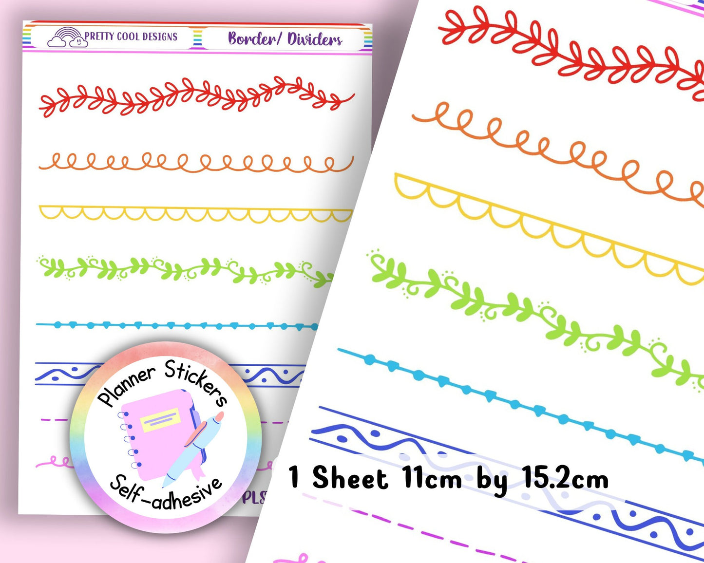 Rainbow Borders Frames Planner Bujo Bullet Journal Diary Stickers UK - 1 Sheet
