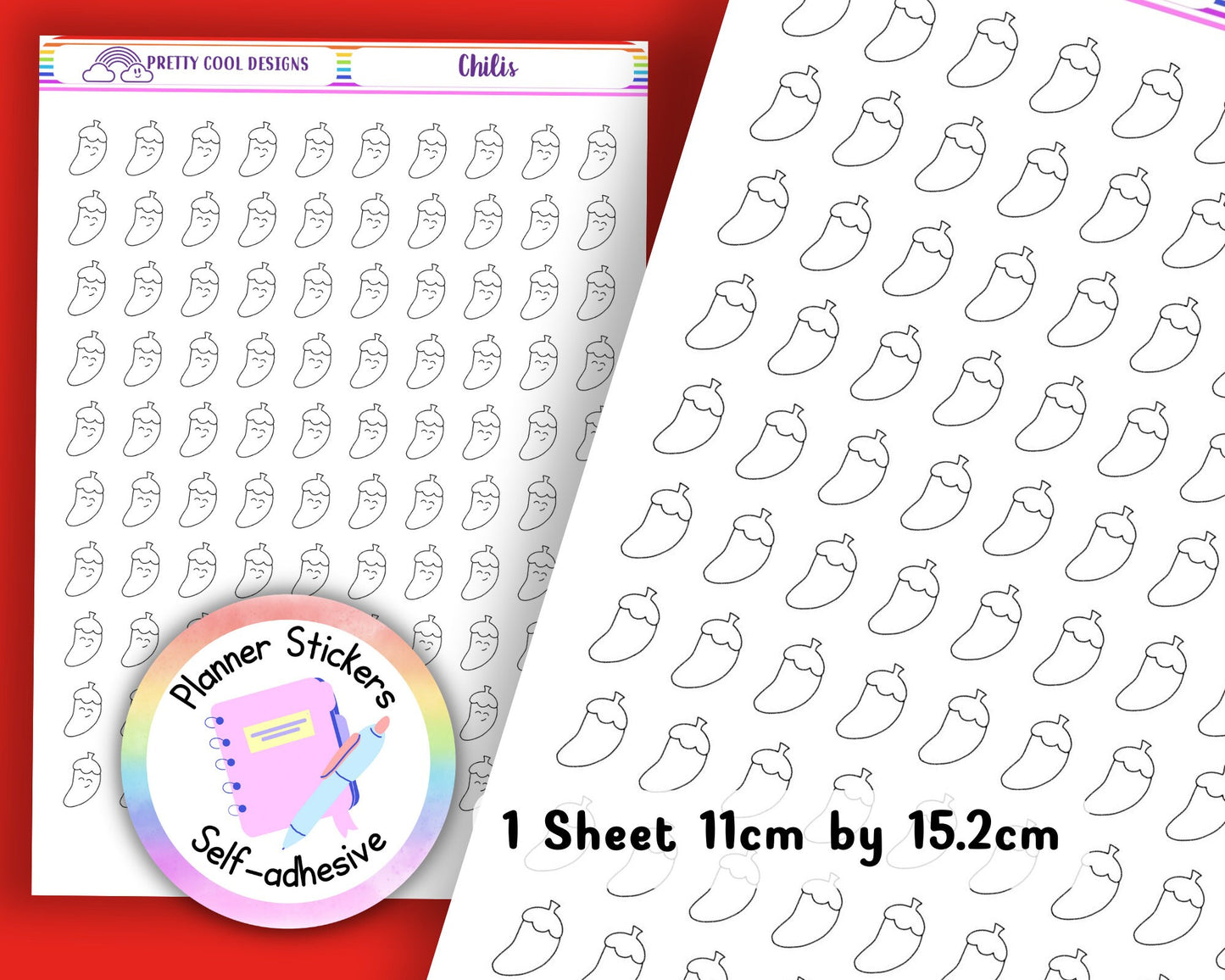 100 Blank Chilis | Bullet Journal Stickers | Planner Stickers | UK - 1 Sheet