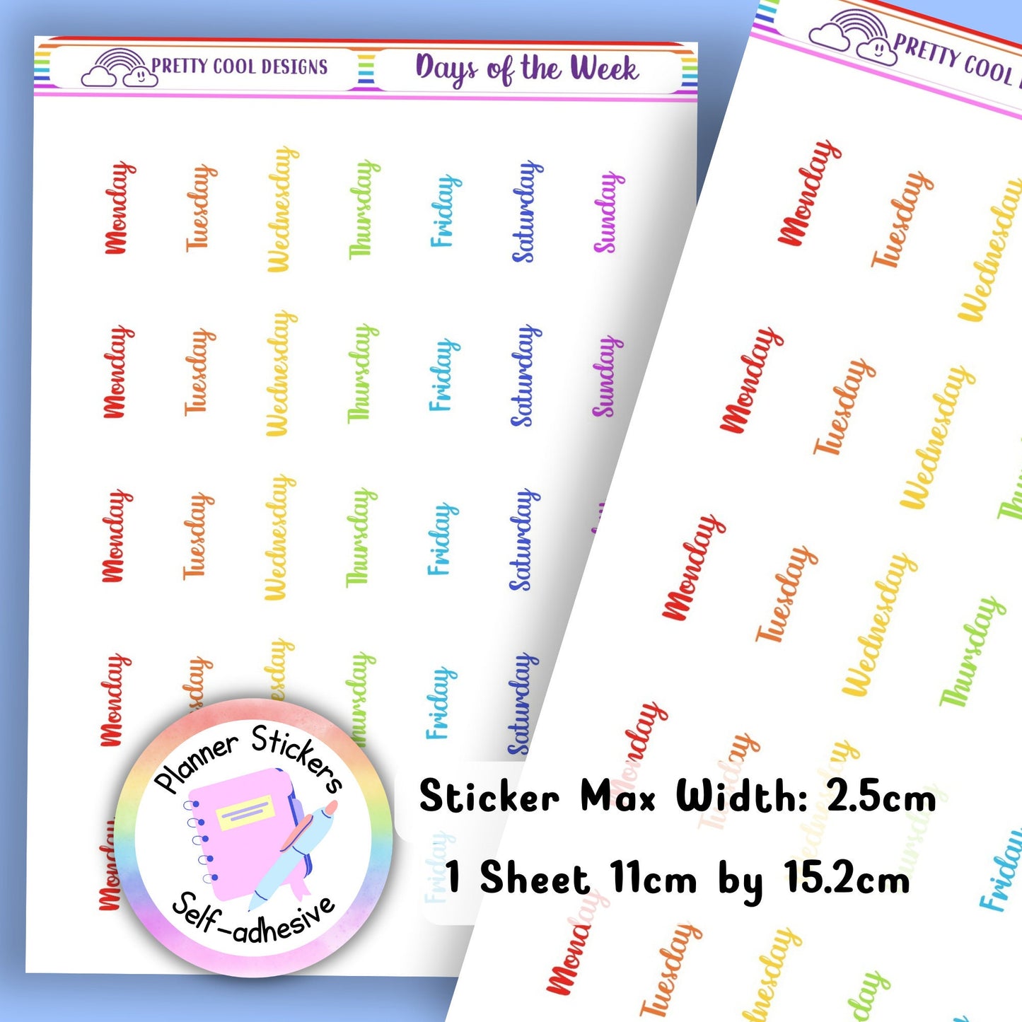 Days of the Week Planner Stickers UK - 1 Sheet Bullet Journal Diary Calendar