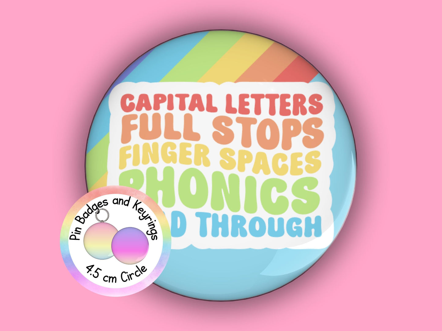 Children's Writing Checklist | Funny | Teacher Pin Badge or Keyring | Rainbow | Teacher Gift | 45mm