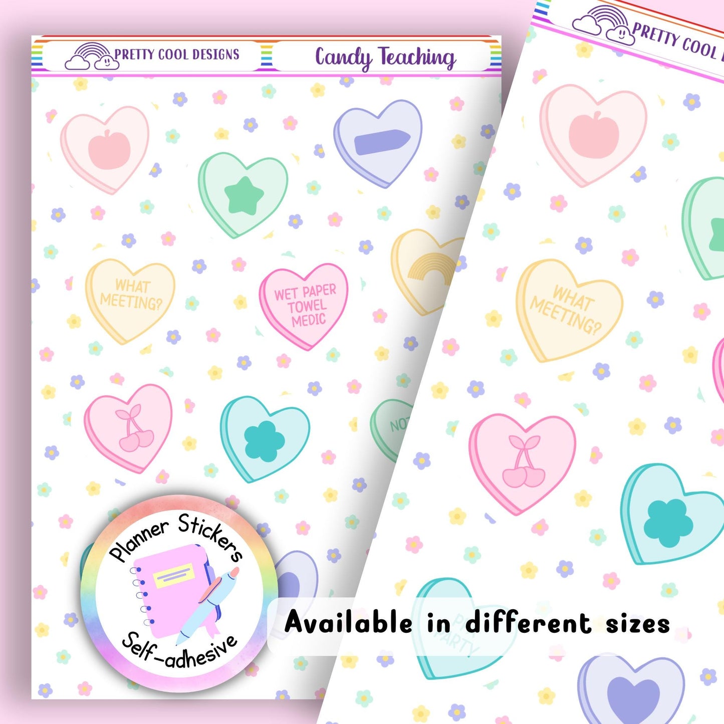 Funny Teacher Planner Stickers Candy Hearts Scrapbook Bujo Diary UK - 1 Sheet