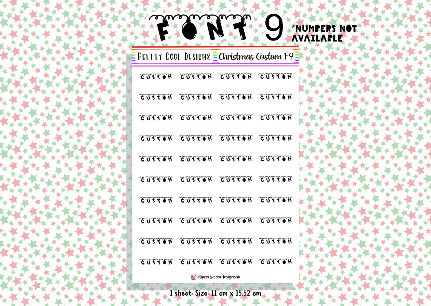 40 Christmas Xmas Personalised Custom Word Planner Stickers UK with Font Choices - 1 Sheet