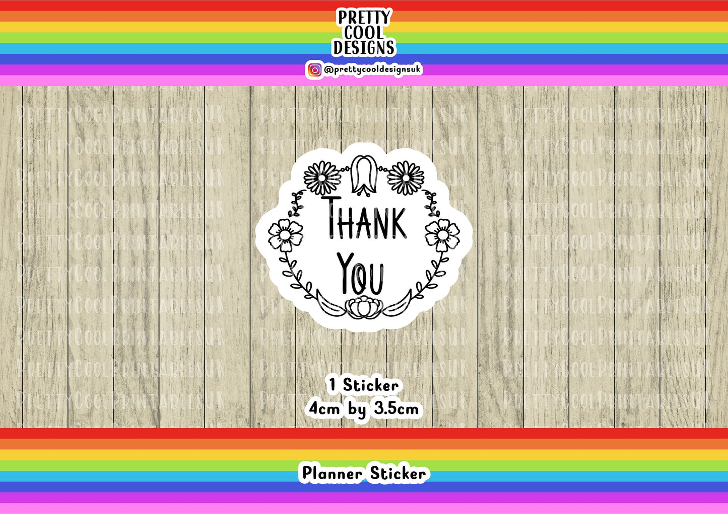 Floral Wreath Thank You Word Typography Sticker (NOT WATERPROOF)