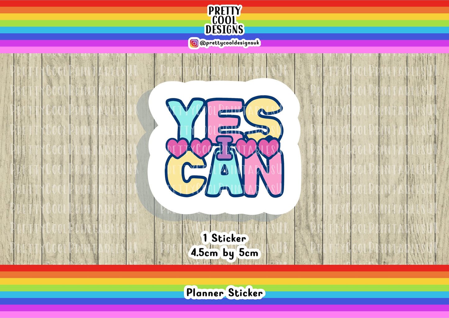Yes I Can Positive Motivational Word Typography Sticker (NOT WATERPROOF)