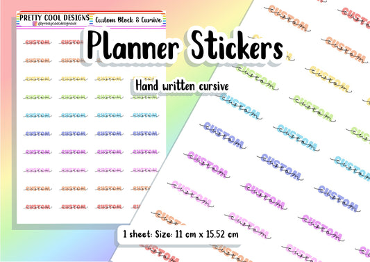 Custom Personalised Teacher Student Planner Stickers UK - 1 Sheet - Rainbow Block and Cursive